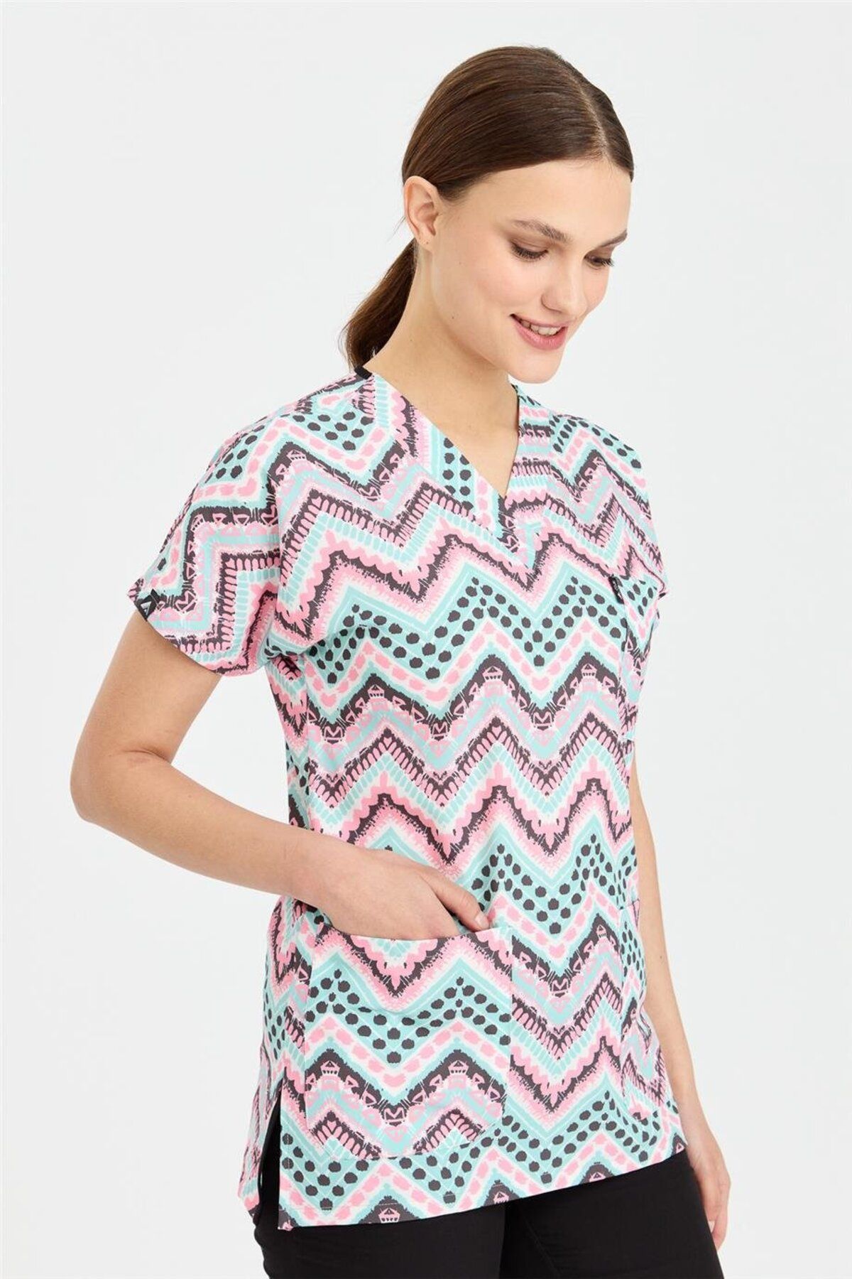 Çatı Medikal-Carnival Basic - Unisex Ethnic Pattern Nurse-Doctor-Veterinary Single Top Jersey 2