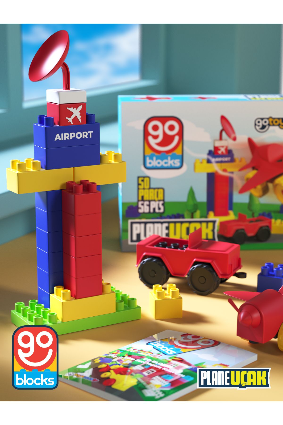 Go Toys-Go Blocks Plane - 56 Piece Mega Block Building Toy Set 3