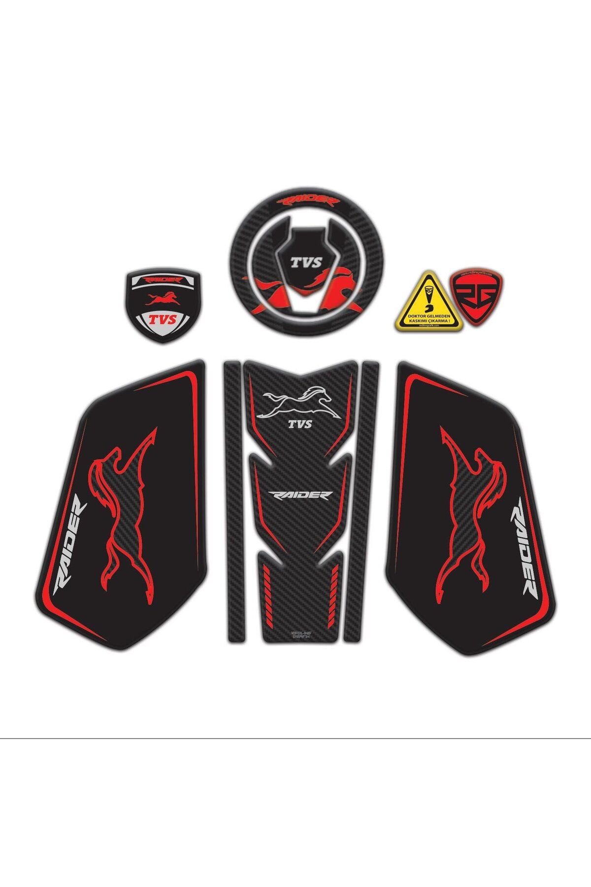 Redline Grafik Tvs Raider Tank Pad Sticker Seti Kırmızı Siyah Redlinegrafik