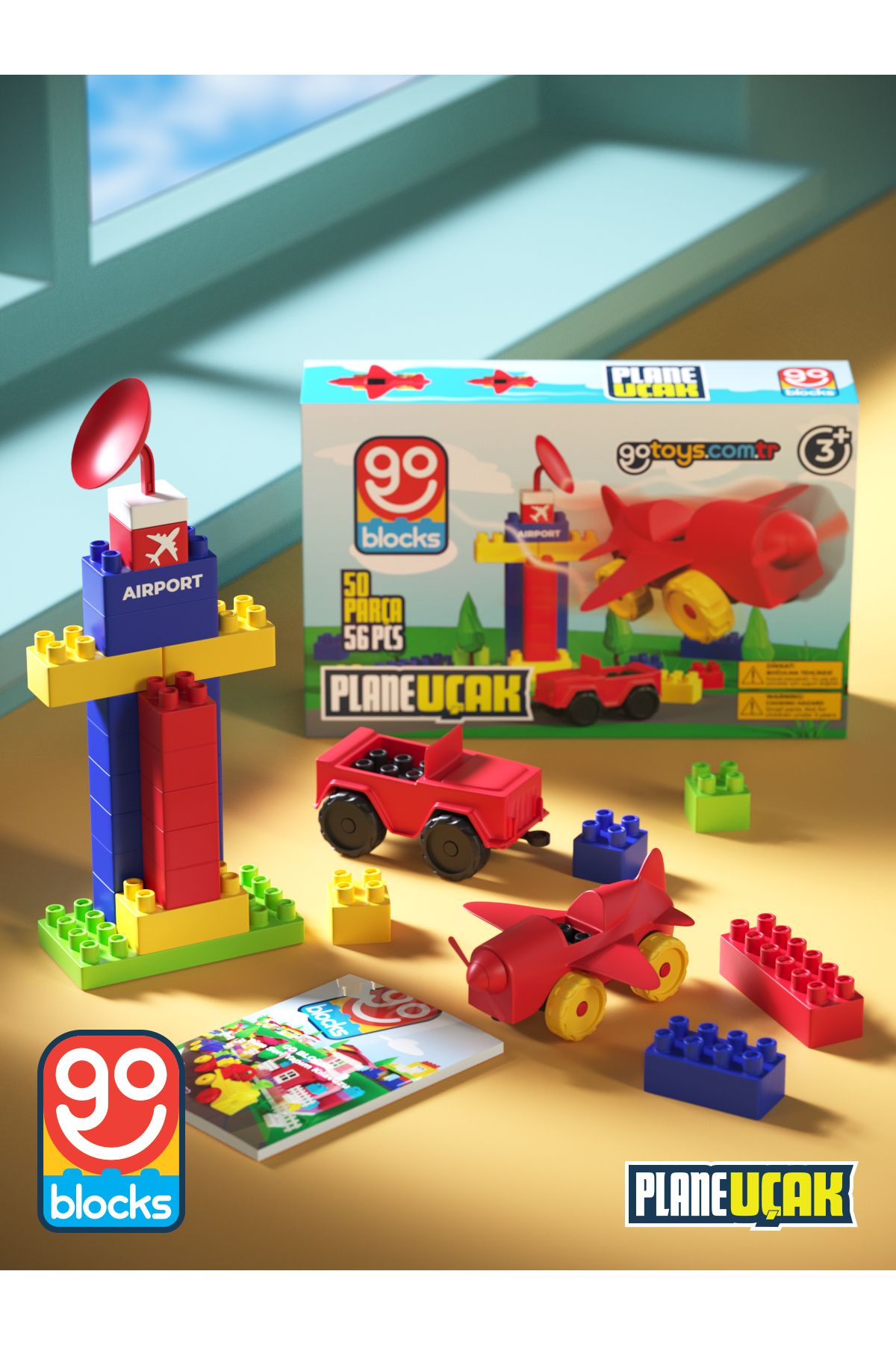 Go Toys-Go Blocks Plane - 56 Piece Mega Block Building Toy Set 2