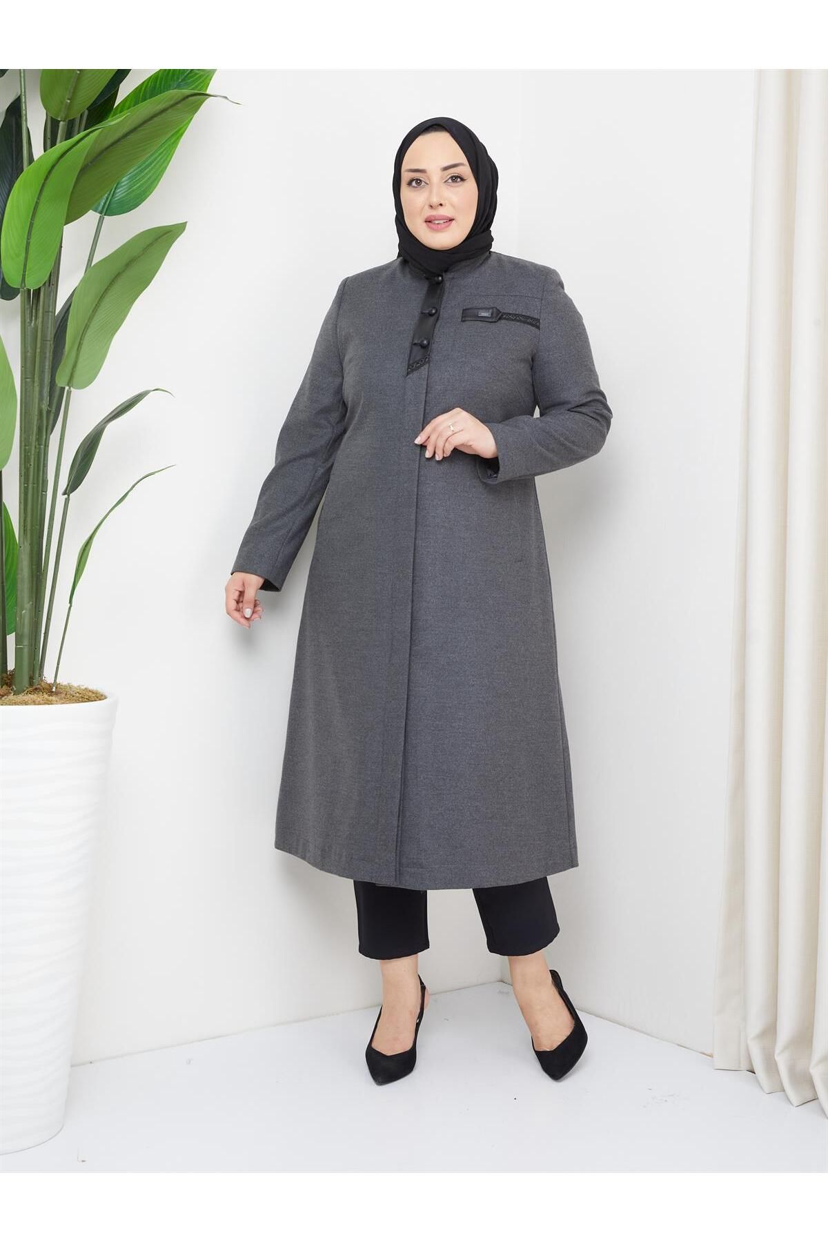 Doque-Plus Size Mother Thin Winter Stamped Women's Coat - 54021 2