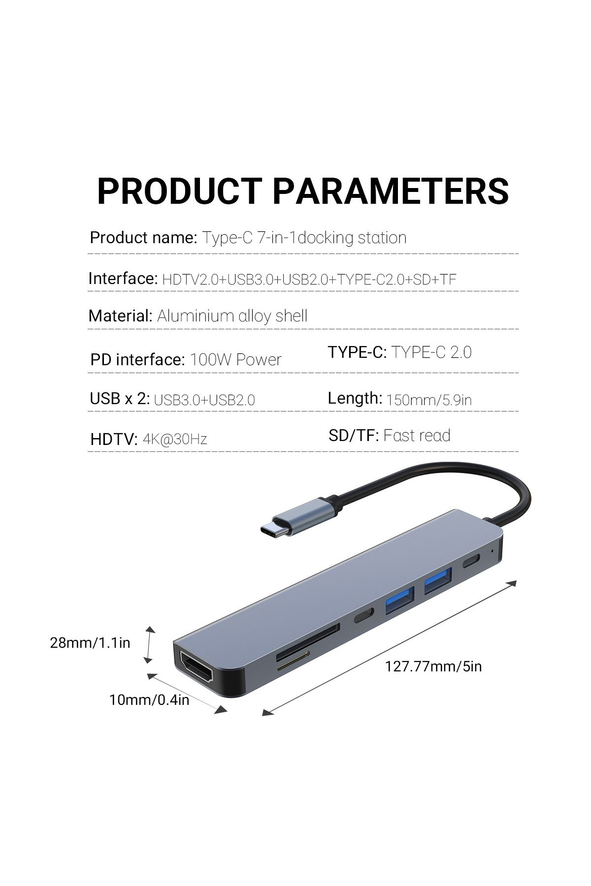 Choice-Type C Multifunction Docking Station 7 in 1 Extension Dock with 4K30Hz HDMI USB C Hub Compatible ... 4
