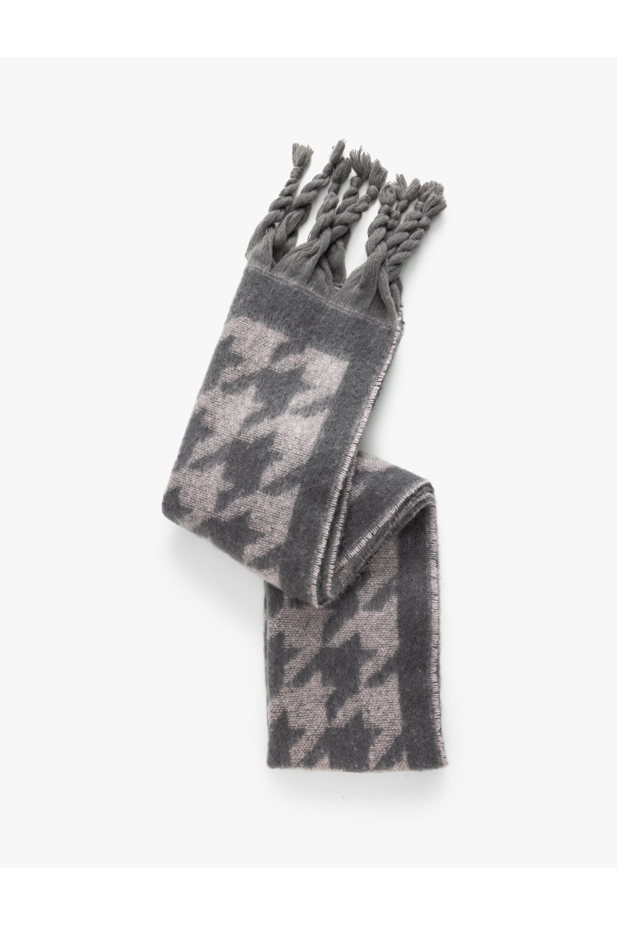 Koton-Long Scarf with Soft Texture and Tassels - Houndstooth Detail 1