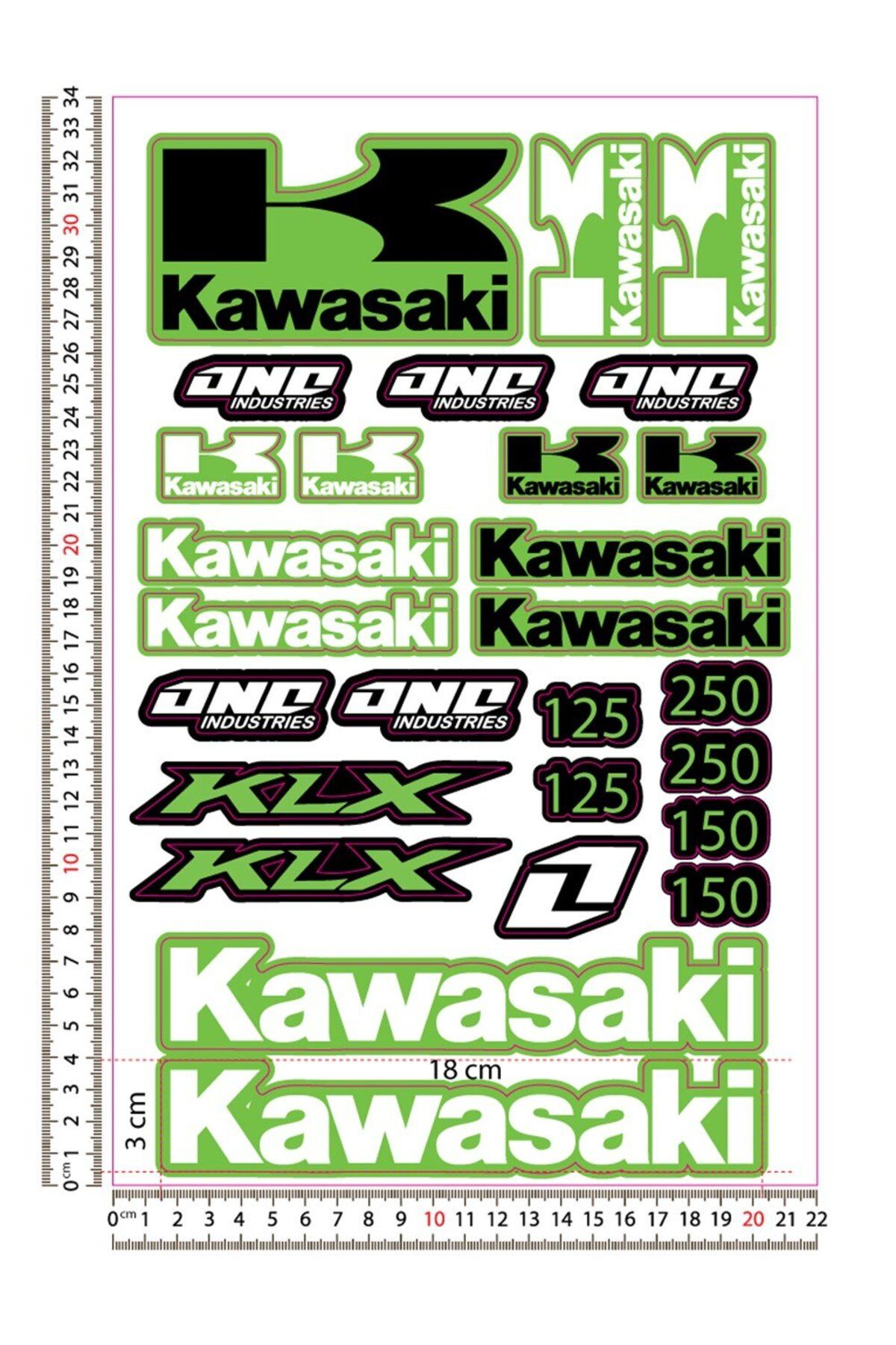 Redline Grafik Kawasaki Motosiklet Sticker Seti