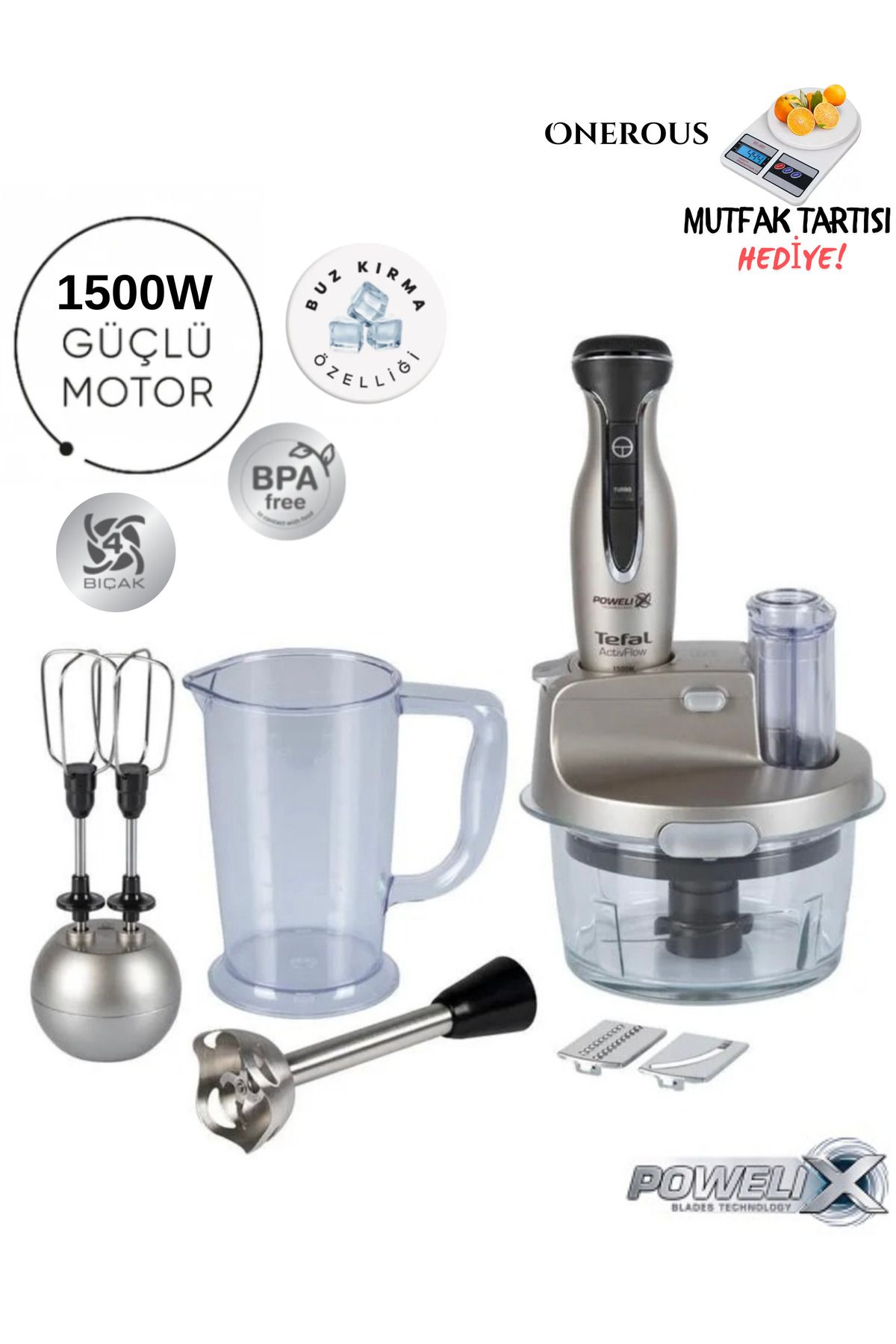 Activflow Expert 4 Bıçaklı 1500W Güç 1,5 Litre CAM Hazneli Blender & Doğrayıcı Mutfak Robotu