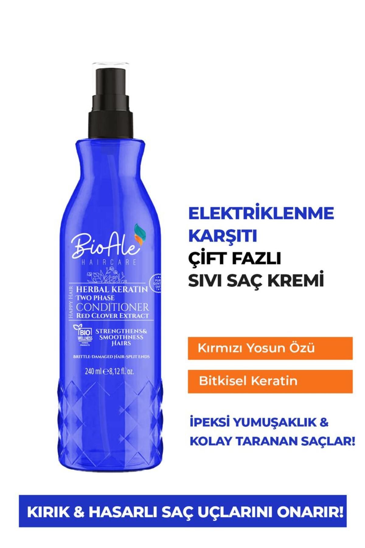 BioAle Haircare Çift Fazlı Güçlendirici,Elektriklenme Karşıtı Fön Suyu Bitkisel Keratin 240ml