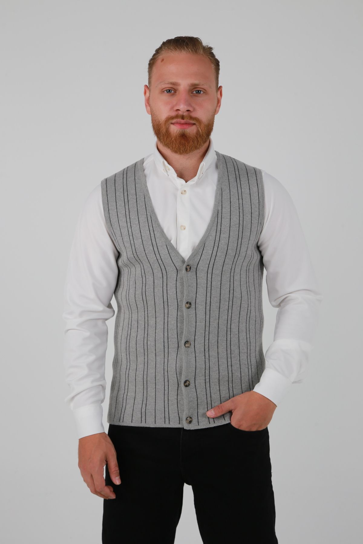 DAKSEL Vestă Pentru Bărbați, Cu Nasturi, De Culoare Gri Brg, Tricotaje Clasice Masculin - M