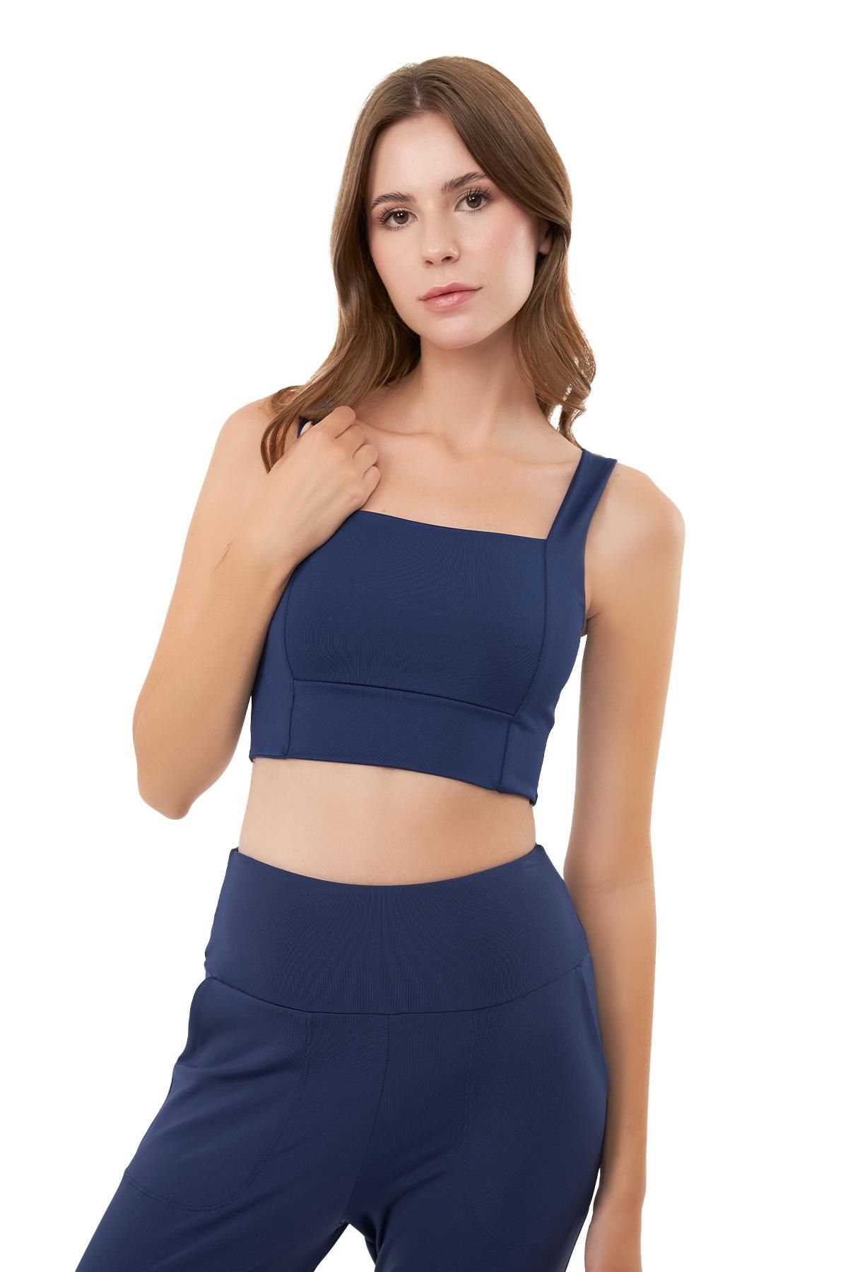 Cottonhill-Bustieră crop top cu gât pătrat bleumarin 8