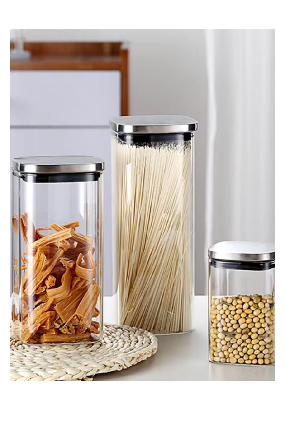 Kitchen Design Lab-8X8*15 cm Square Glass Jar -800 ml with Vacuum Chrome Lid, Spice Rack Storage Container 12 Pcs 2