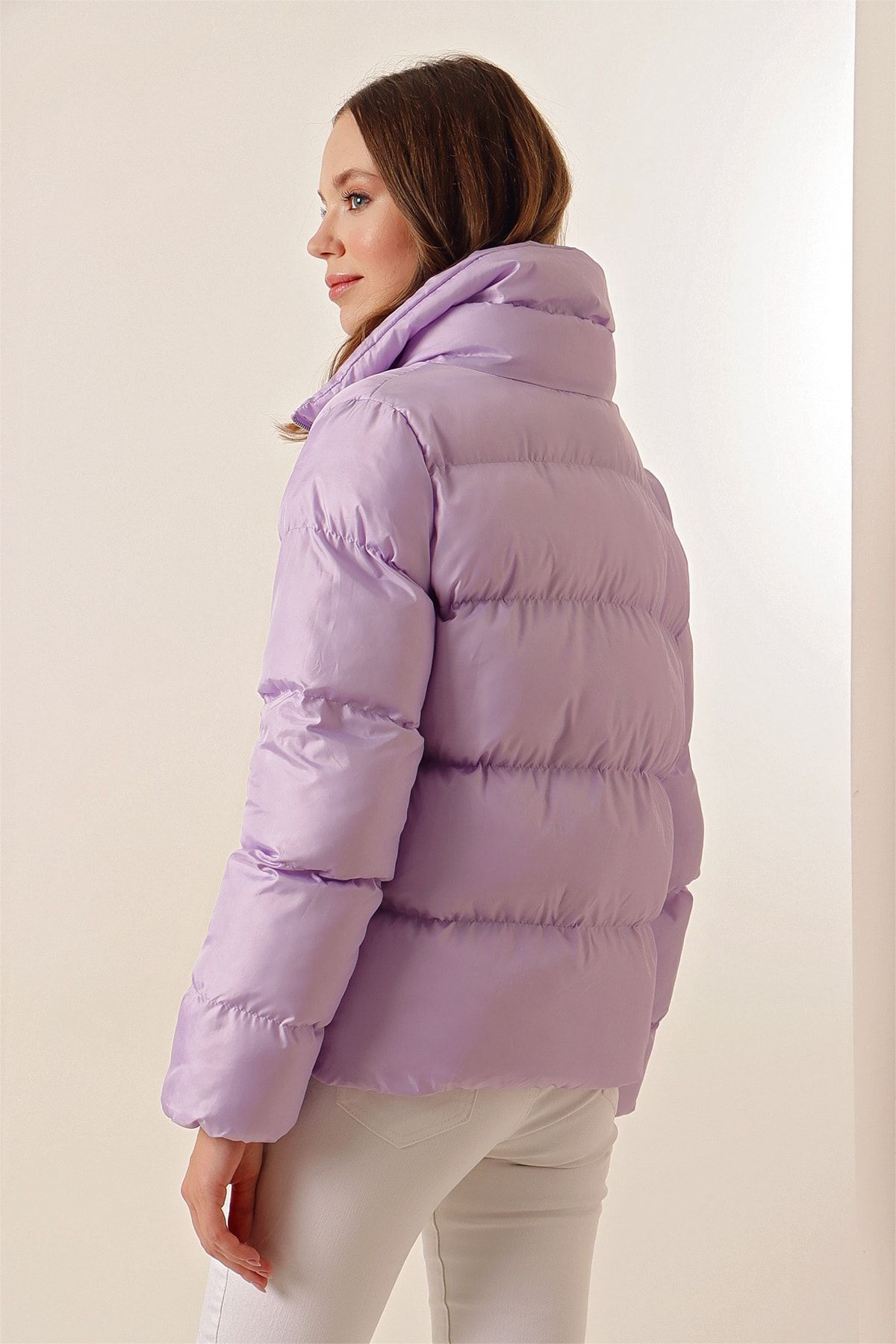 Bigdart-5205 Stand Collar Zippered Puffer Jacket - Lilac 7