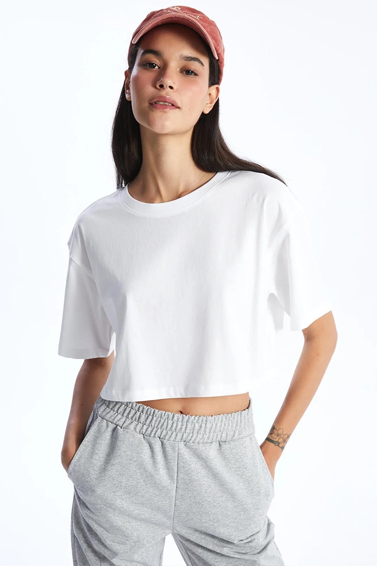TENA-Tricou de damă, alb, cu gât crew, oversize, dintr-un singur jerseu 2