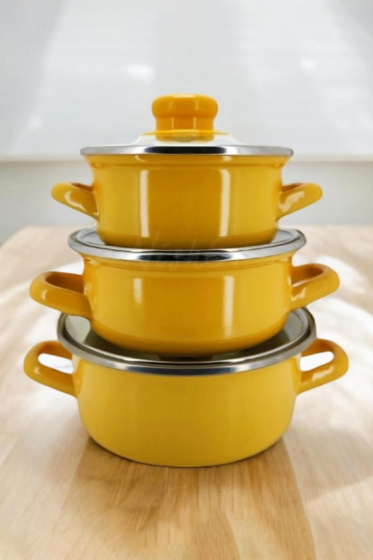 Protocol London-12/14/16 Cm Mini Enamel Pot Set - Yellow 3