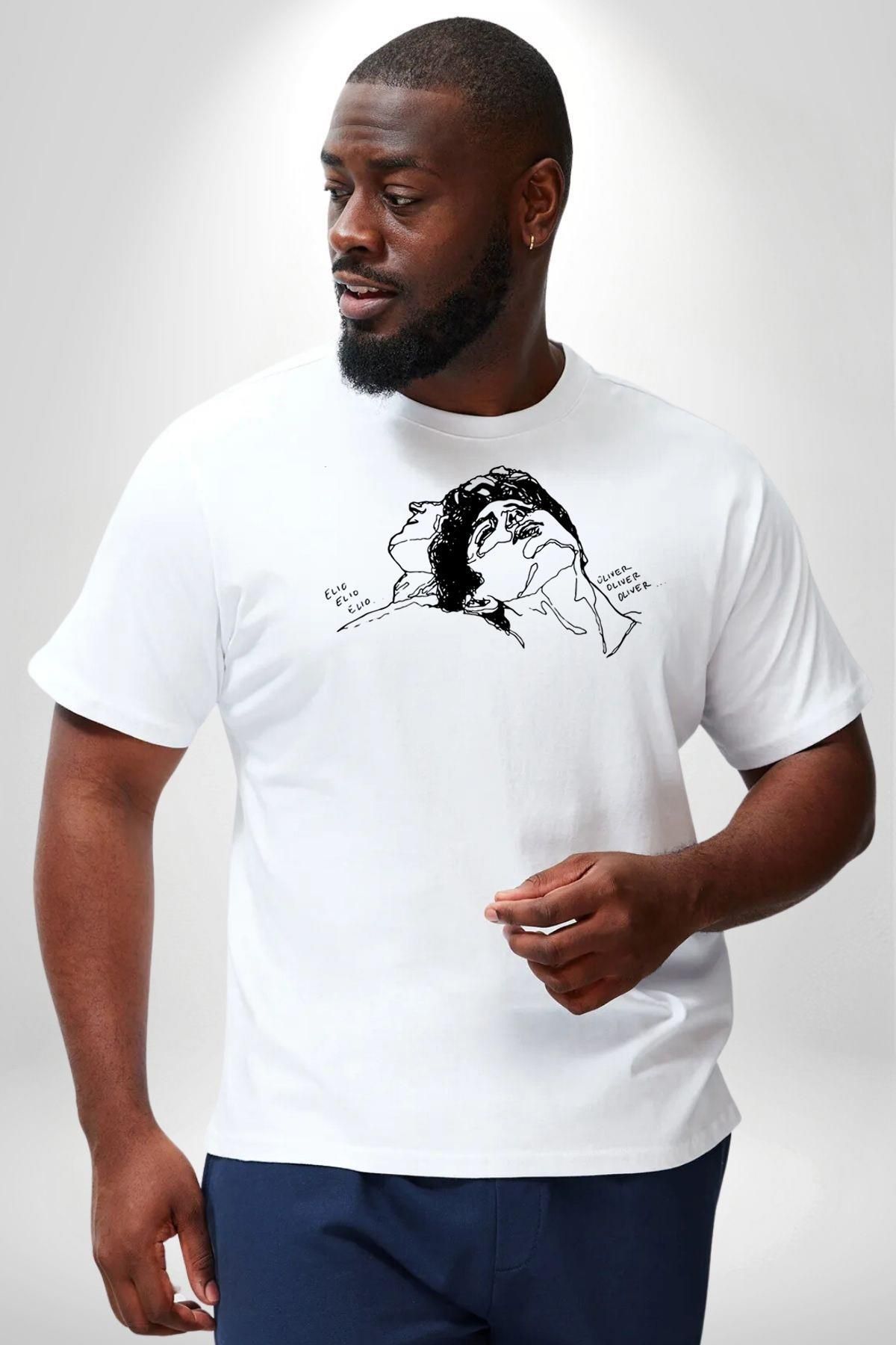 Angemiel-Elio and Oliver Call Me By Your Name - White Large Size Unisex Basic T-Shirt 4