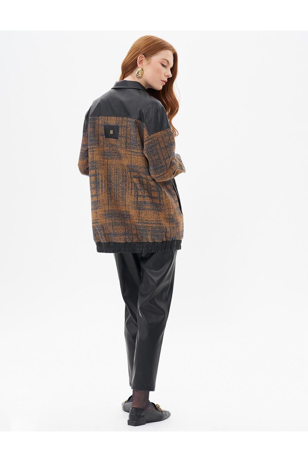 Kayra-Camel Jacket - Faux Leather Garnished 4