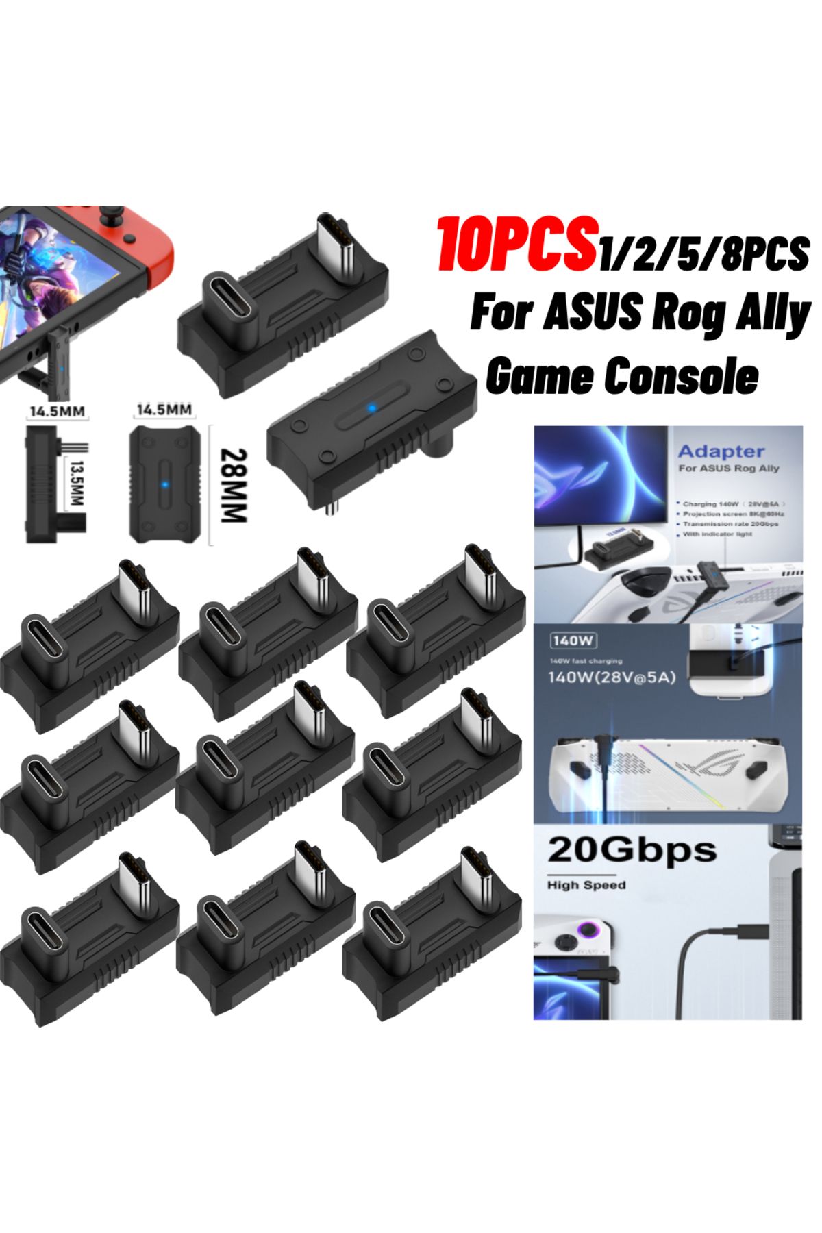 APWIKOGER-For ASUS Rog Ally Usb C Male To Female Adapter Connector PD140W 20Gbps 8K@60Hz USB Type C Adapter... 2