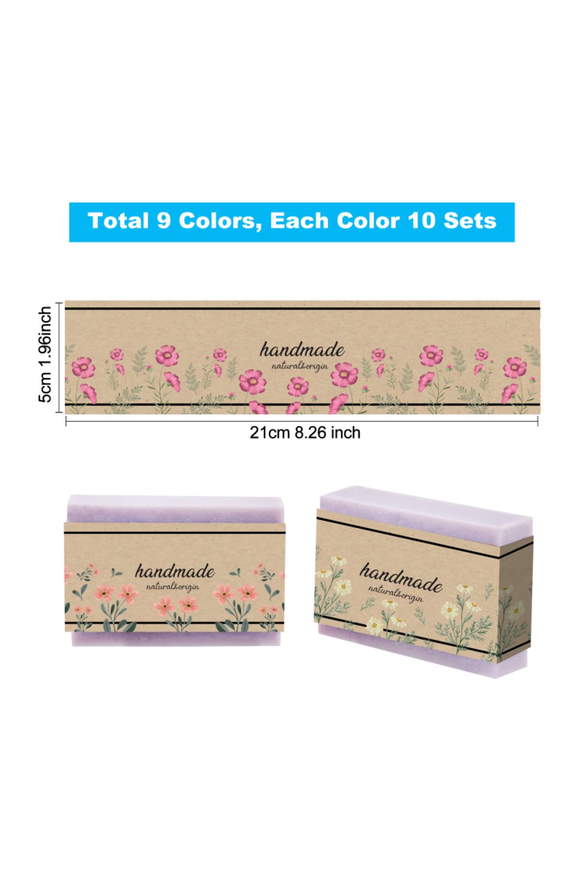 Choice-Aech-09593 90pcs 9 Styles Soap Wrapper Kraft Paper Texture Soap Wrap Paper Tape Vertical Soap Paper 1