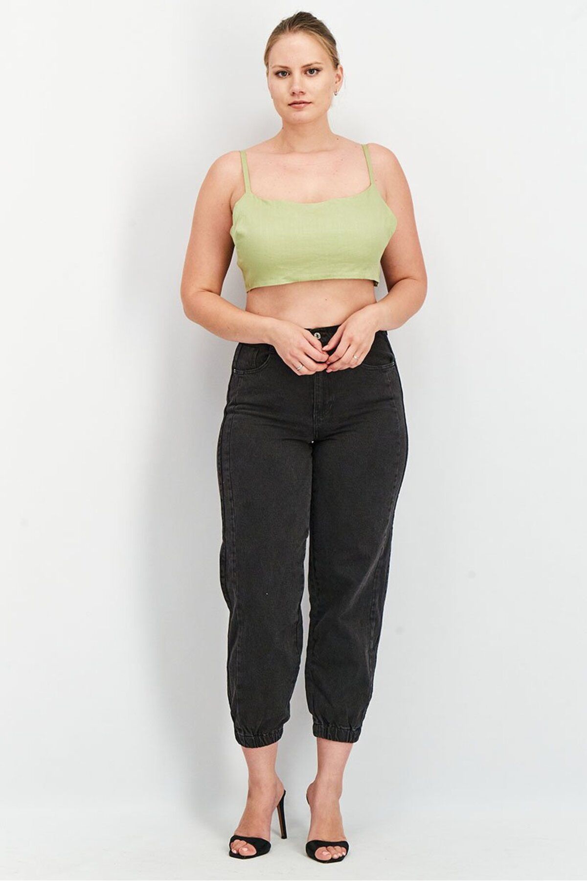 Asos Design-Women Scoop Neck Sleeveless Crop Top, Sage Green 2