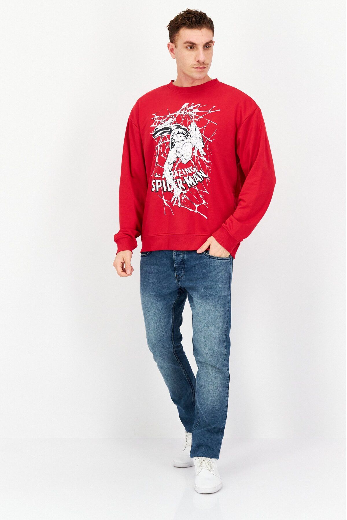 Marvel-Men Crew Neck Long Sleeve Graphic Print Sweatshirt, Red 3