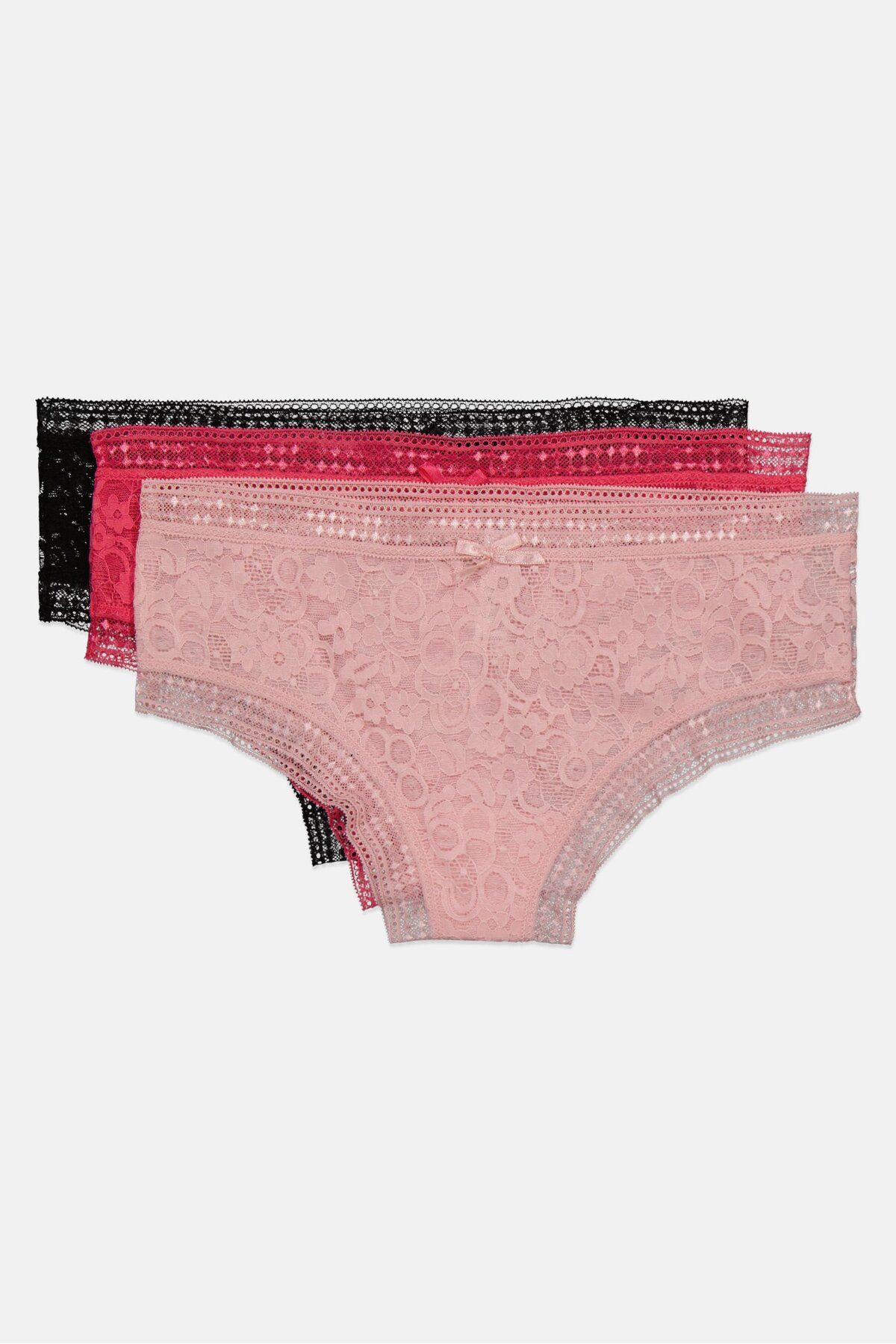 French Affair-Women 3 Pieces Textured Panty, Black/Blush/Dark Pink 3