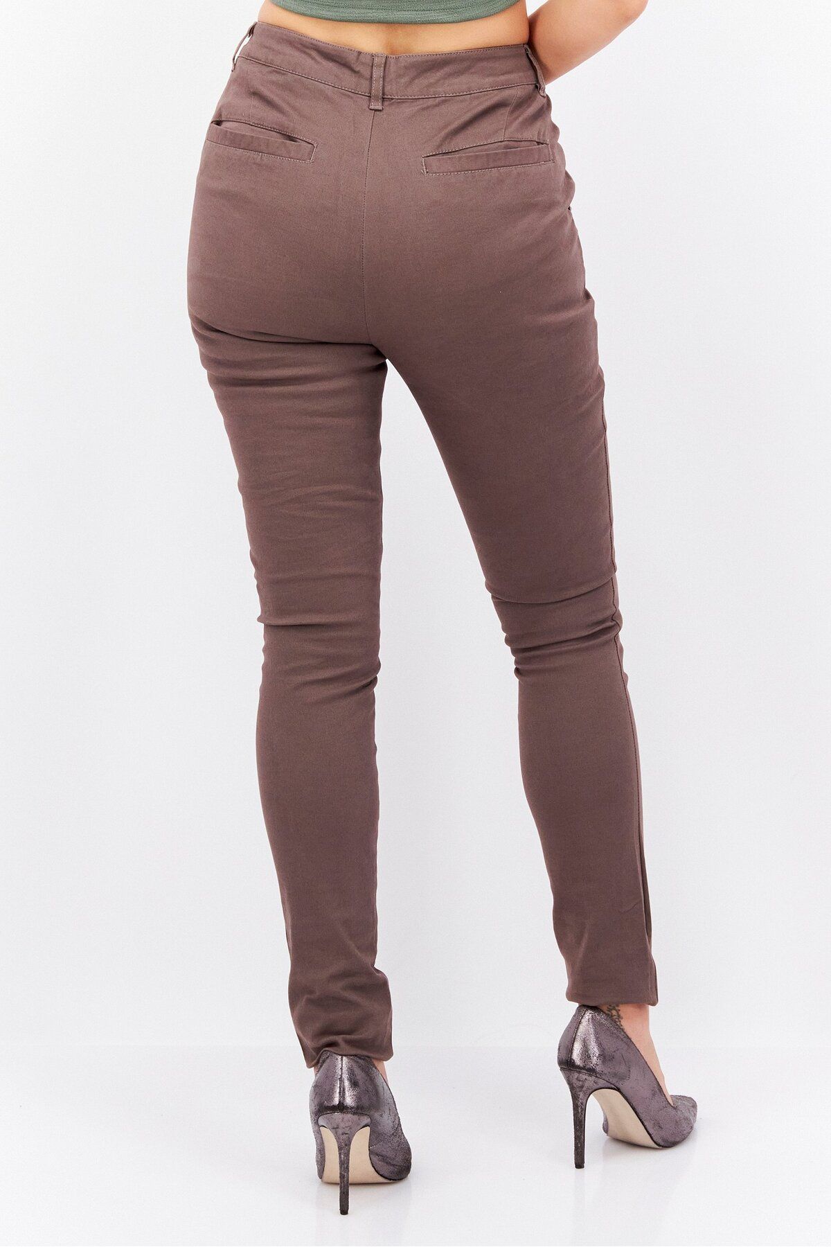 Asos Design-Women Regular Fit Plain Chino Pants, Brown 4