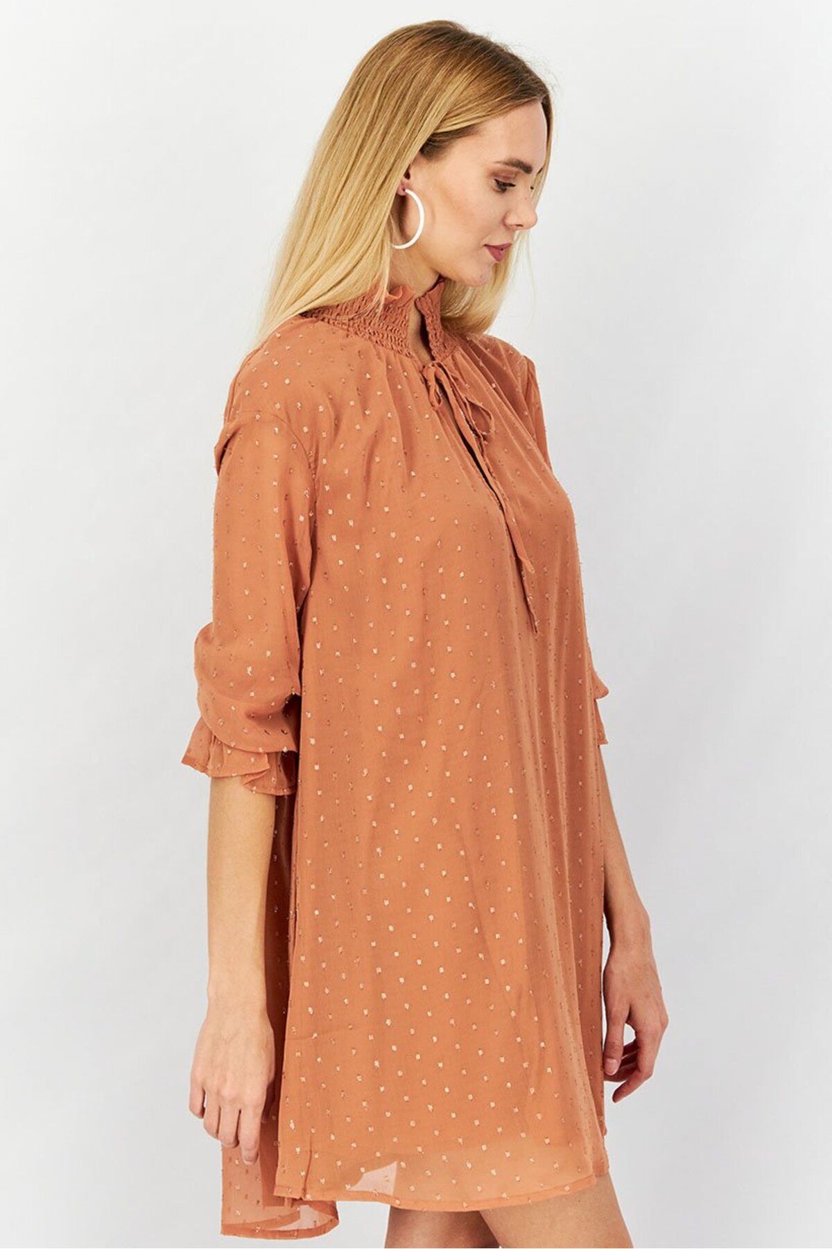 Violet Romance-Women Textured Mini Dress, Brown 3