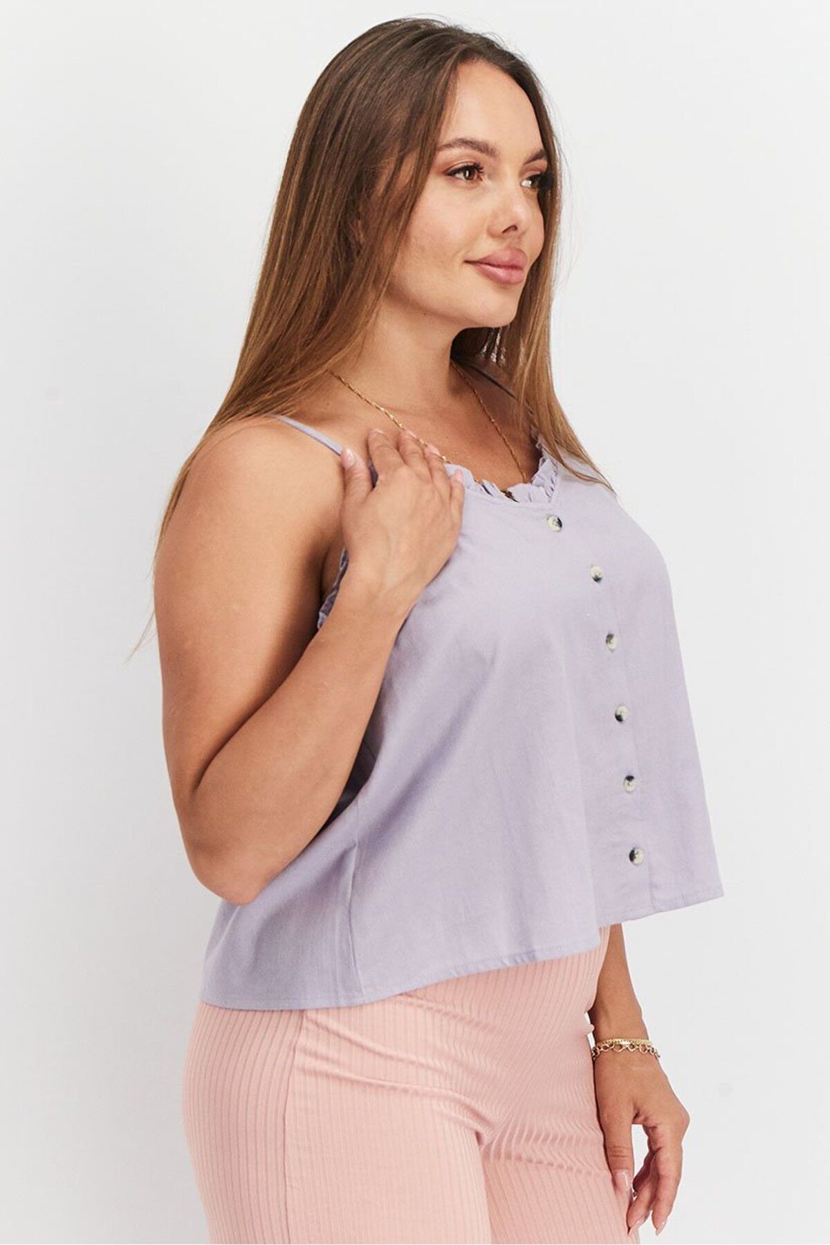 Asos Design-Women V-Neckline Sleeveless Plain Blouse, Lilac 3