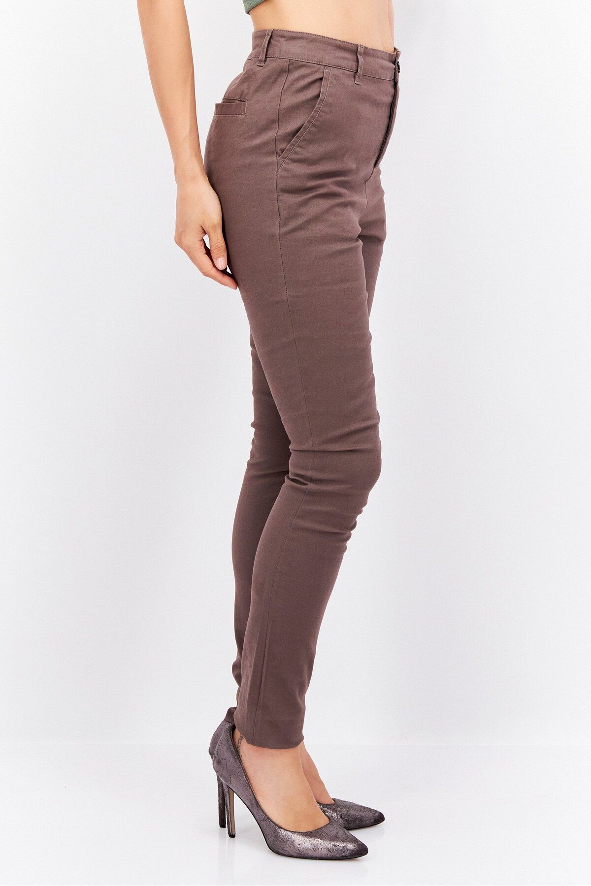 Asos Design-Women Regular Fit Plain Chino Pants, Brown 2