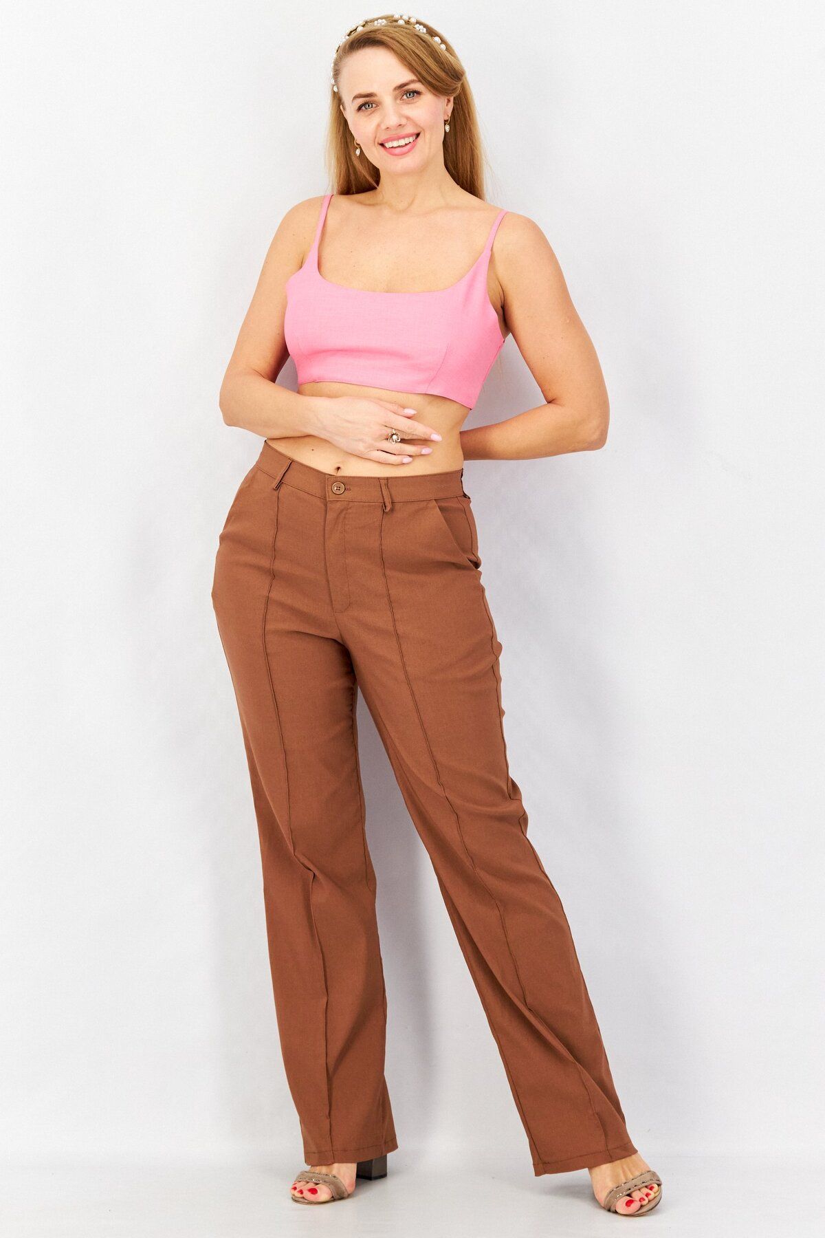 Asos Design-Women Scoop Neck Sleeveless Plain Crop Tops, Pink 4