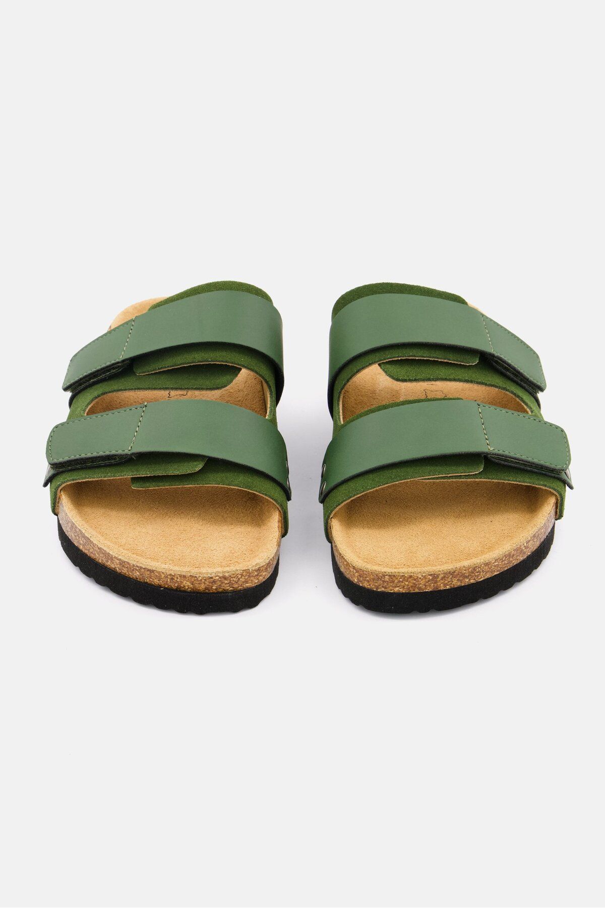 Tahari-Men Velcro Flat Cork Sandals, Dark Olive Combo 3