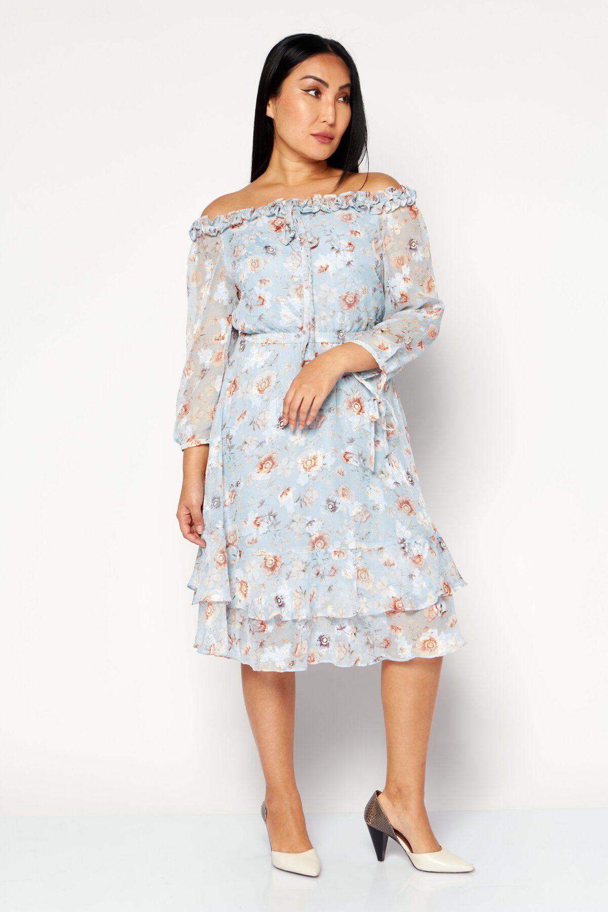 Vero Moda-Women Floral Pattern Midi Dress, Cruise Blue 1