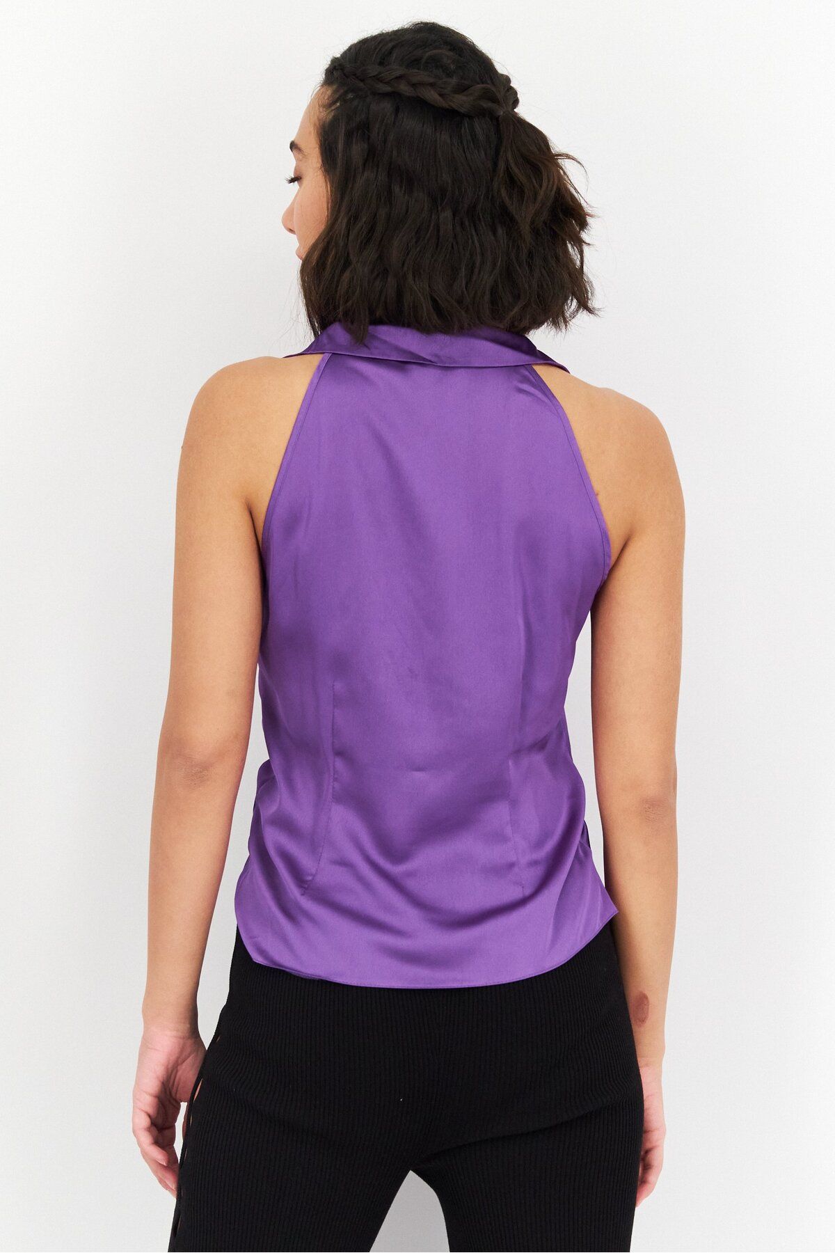 Asos Design-Women V-Neck Sleeveless Plain Top, Purple 4