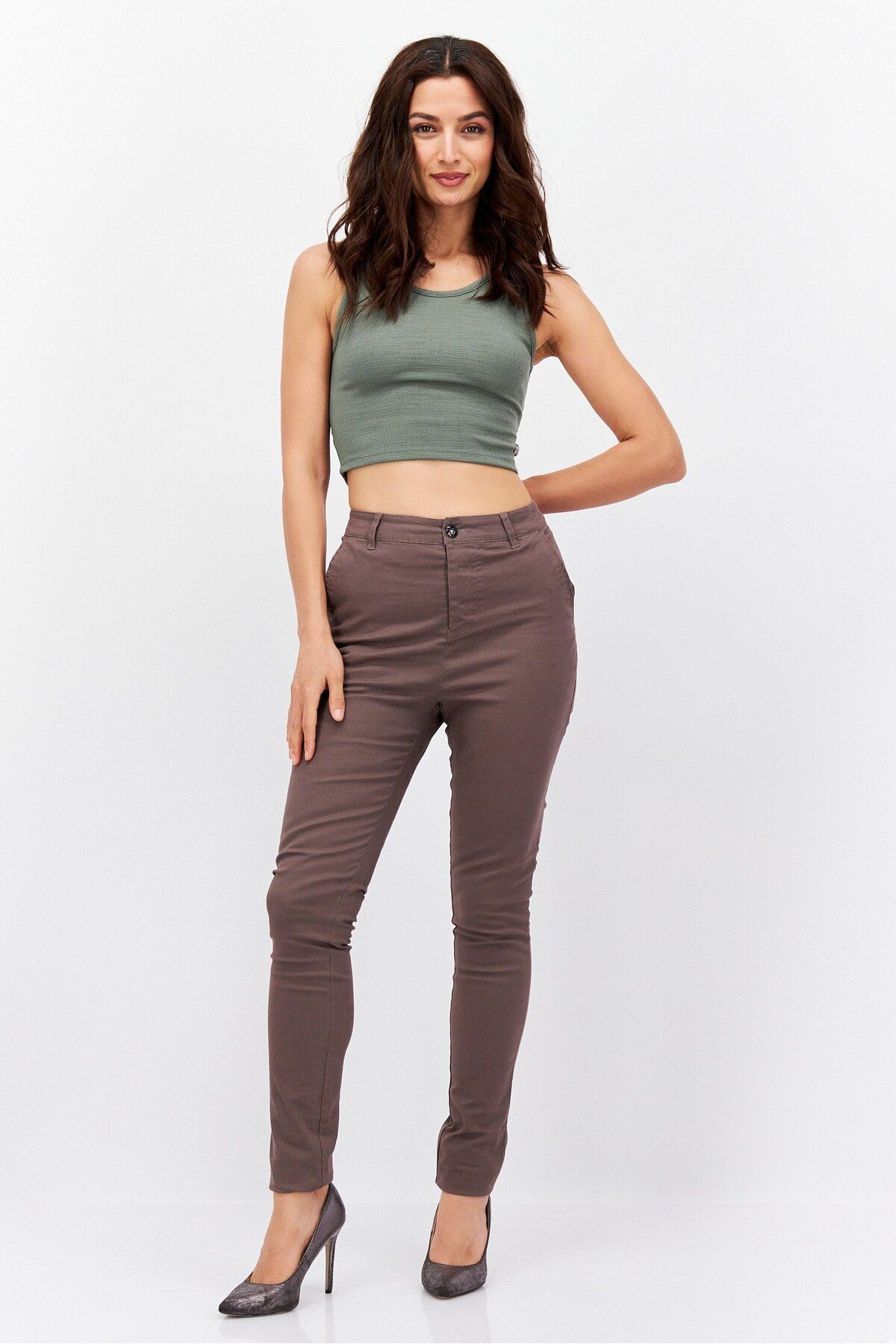 Asos Design-Women Regular Fit Plain Chino Pants, Brown 3