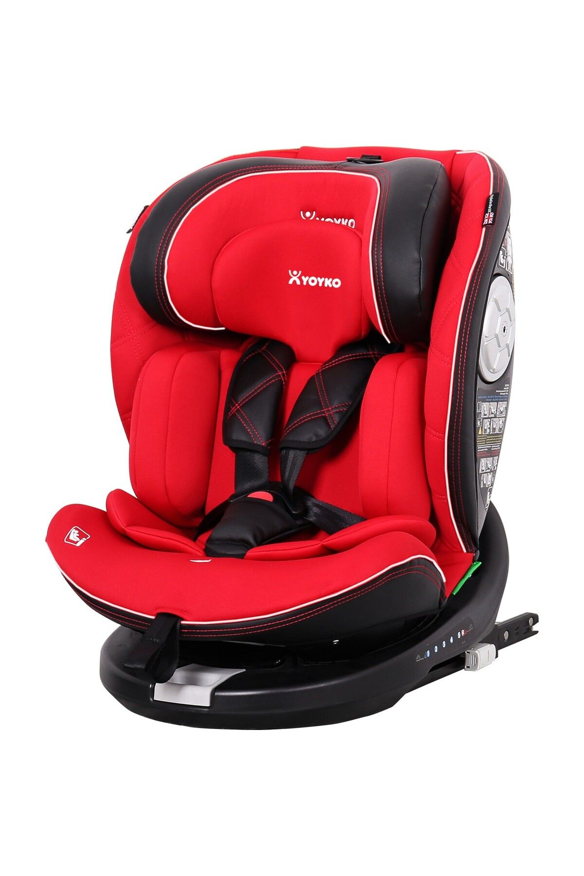 YOYKO Ultimate 360 ° Dönebilir Yatabilir 0-36 Kg Deri Oto Koltuğu ISOFIX/SIP/LATCH Kırmızı