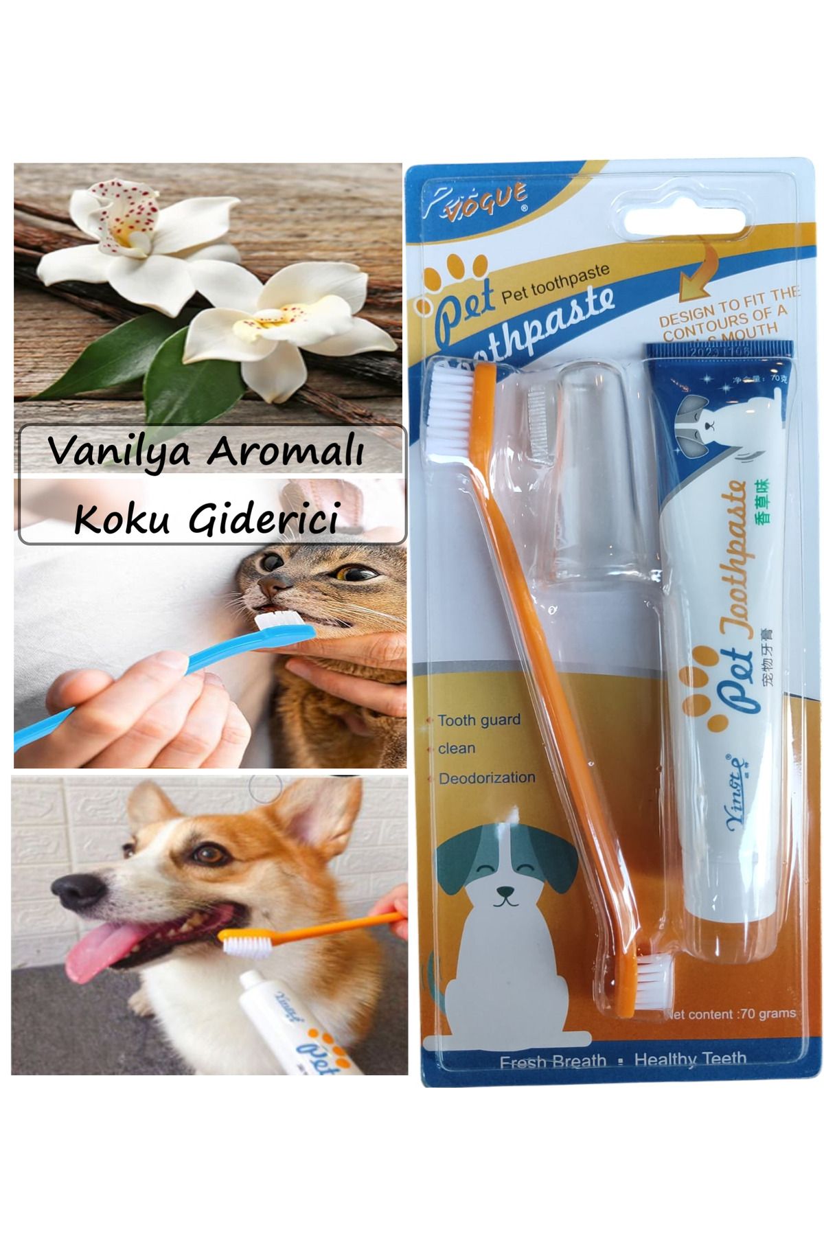 Duffa Kedi Köpek Diş Fırçası ve Diş Macunu Seti Yenilebilir Diş Macunu Dental Kit Ağız ve Diş Sağlık Seti