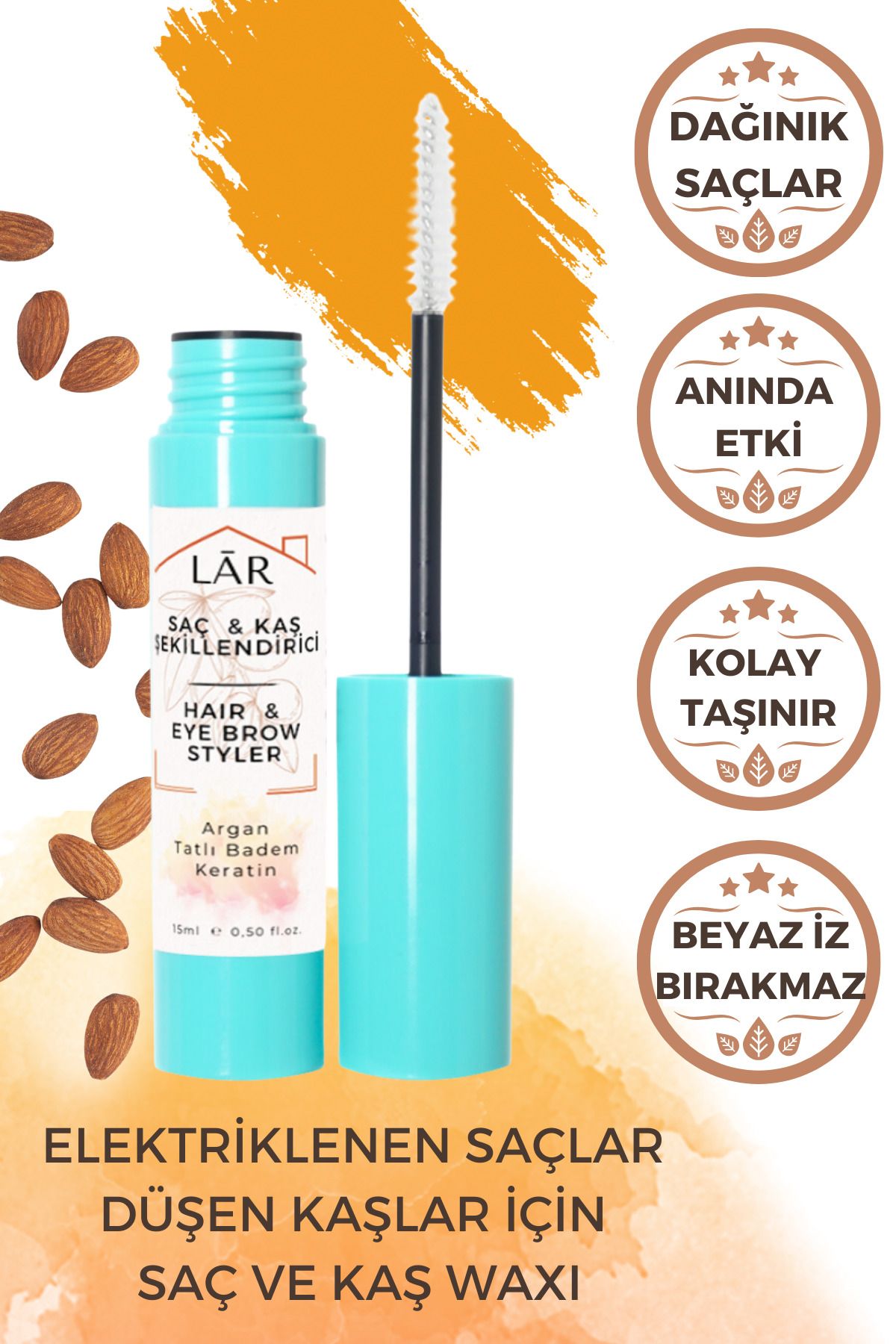 LAR Elektriklenen Saçlar ve Düşen Kaşlar İçin İz Bırakmayan Unisex Keratinli Arganlı Saç Kaş Waxı - 15ml