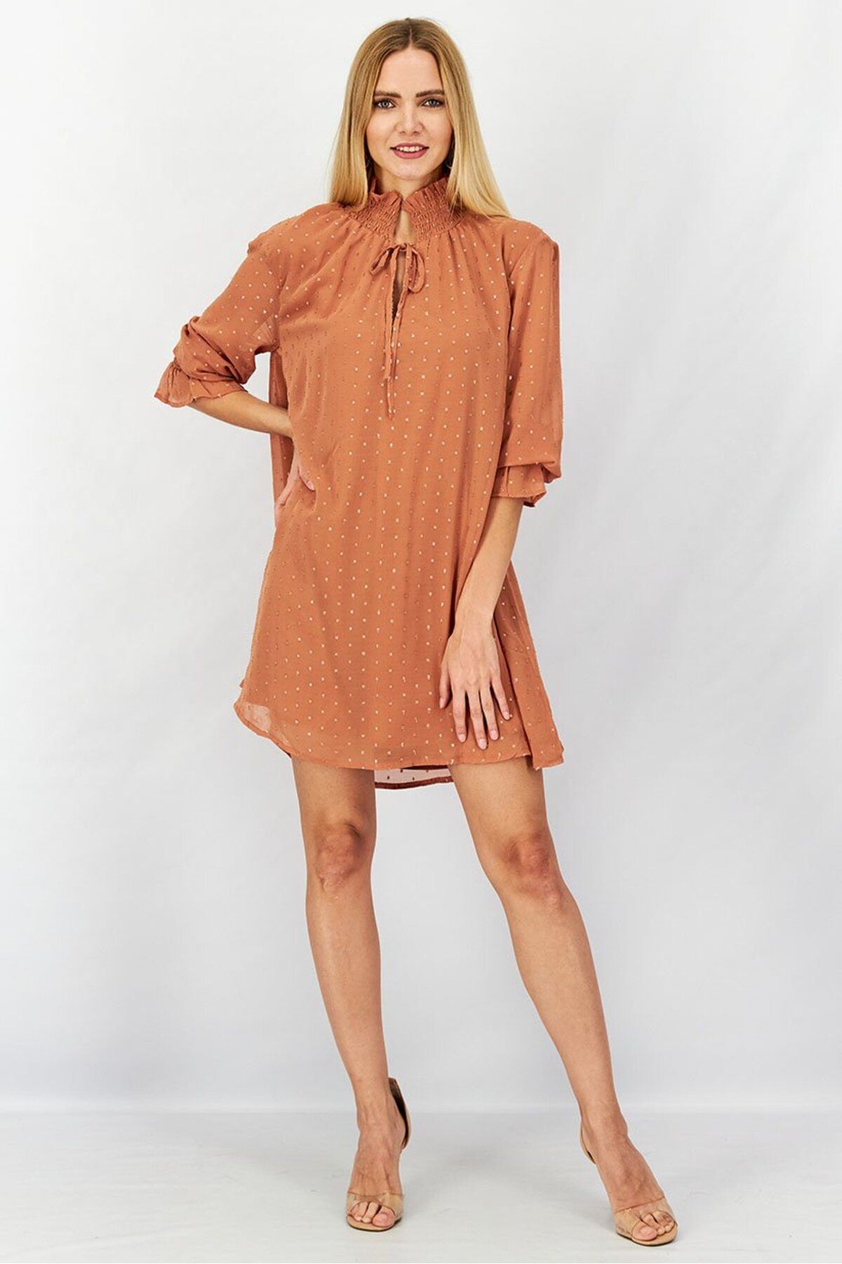 Violet Romance-Women Textured Mini Dress, Brown 2