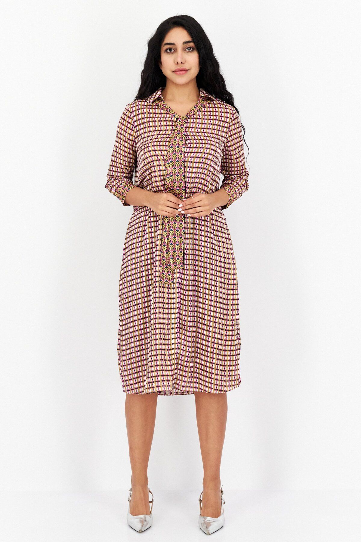 Vero Moda-Women Allover Printed Midi Dress, Brown Combo 3