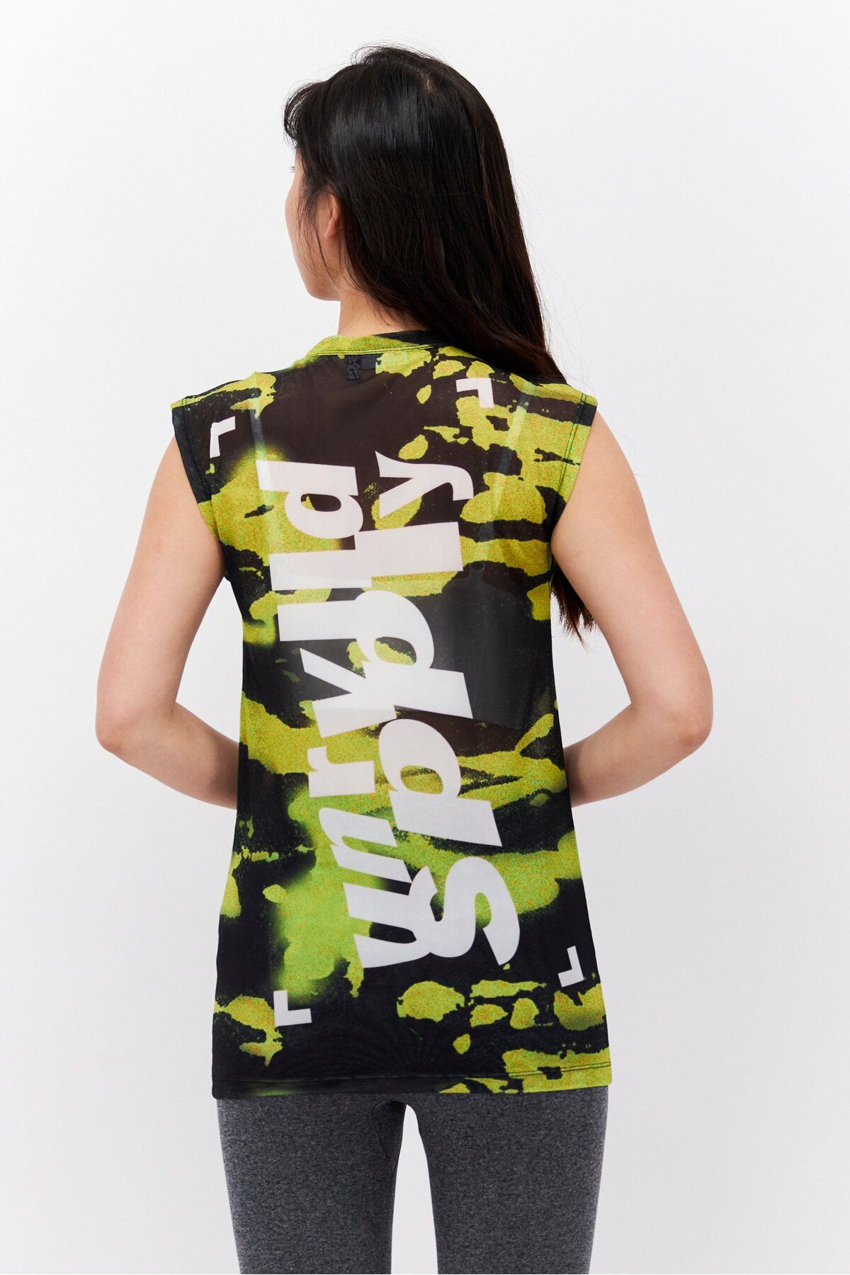 Asos Design-Women Crew Neck Sleeveless Allover print Top, Black/Lime 3