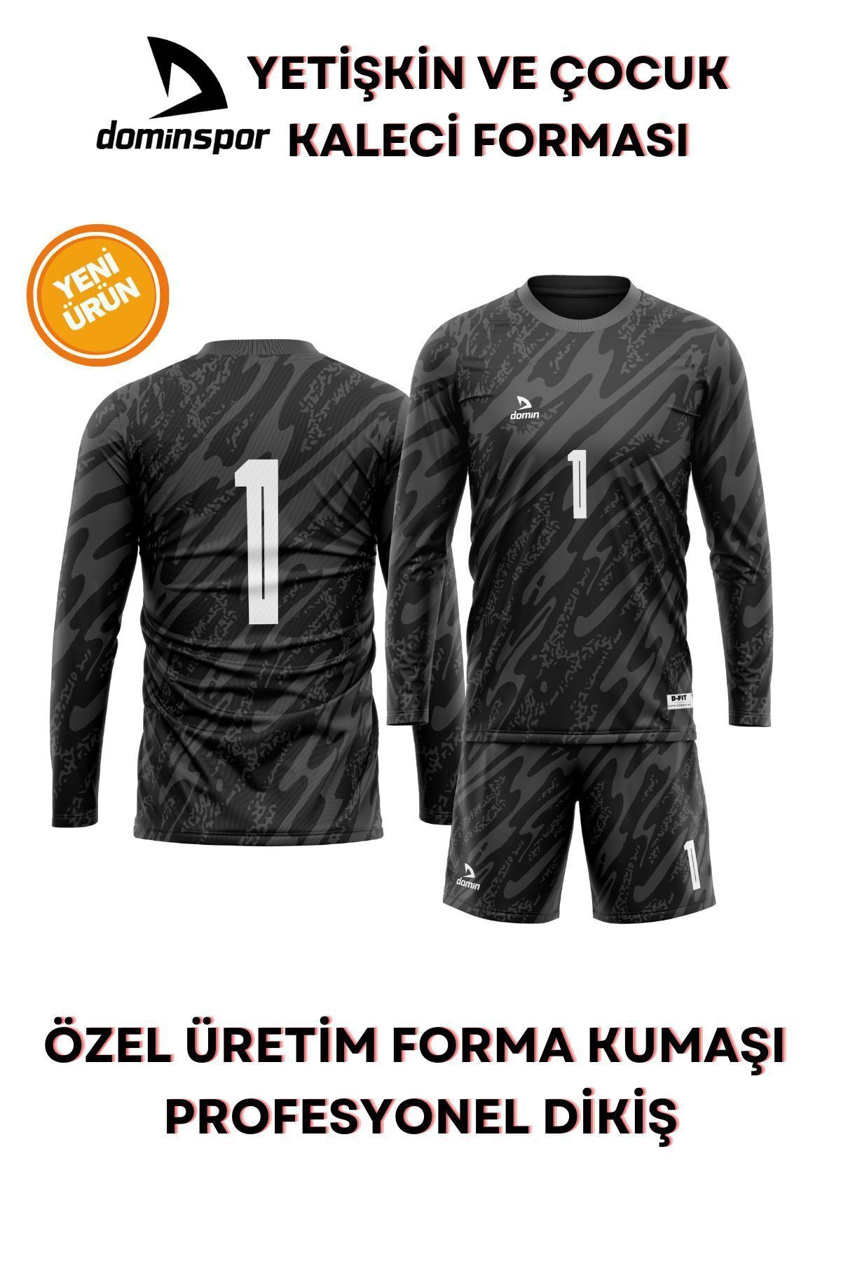 DOMİN SPOR Uzun Kol Siyah Kamuflaj Desenli Kaleci Forması Futbol Forması Maç Forma Ve Şort Seti