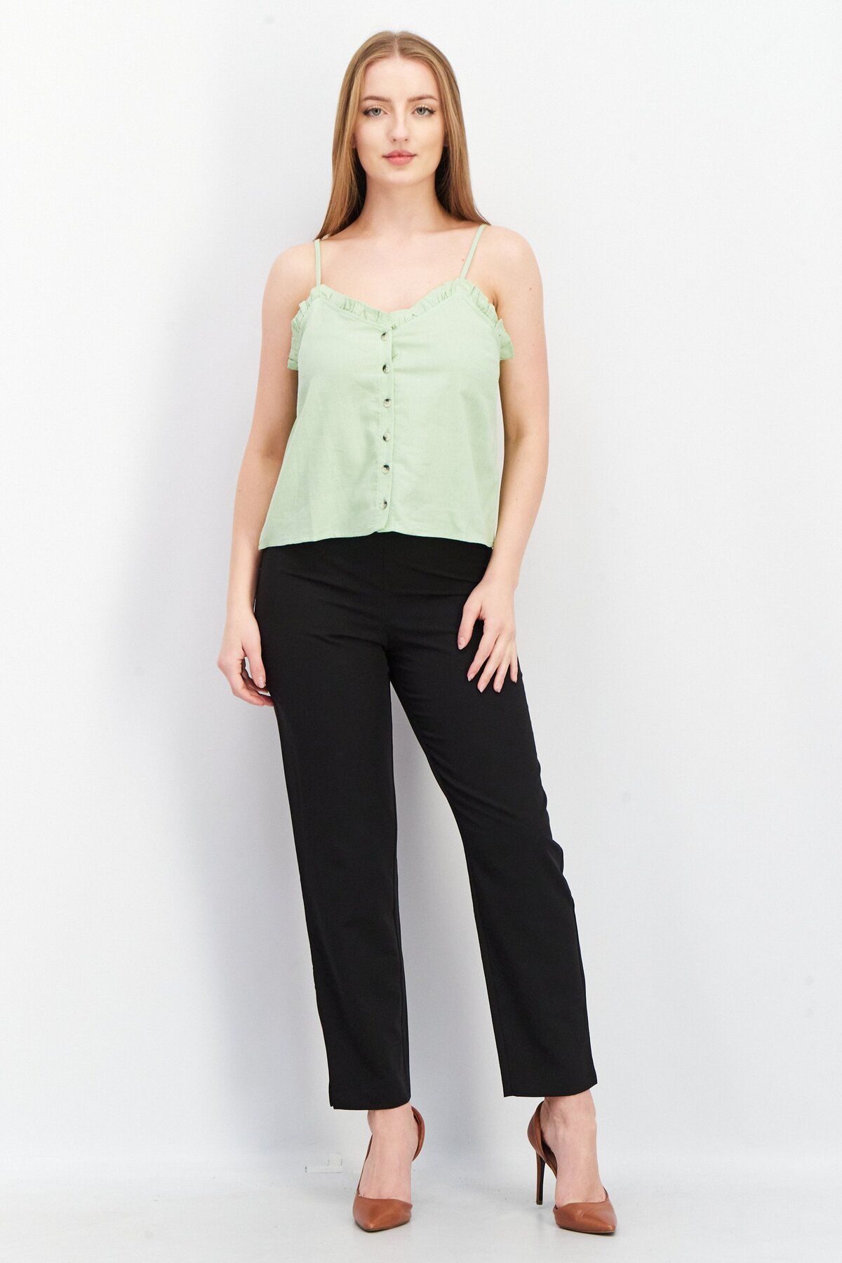 Asos Design-Women V Neck Sleeveless Plain Crop Top, Green 3