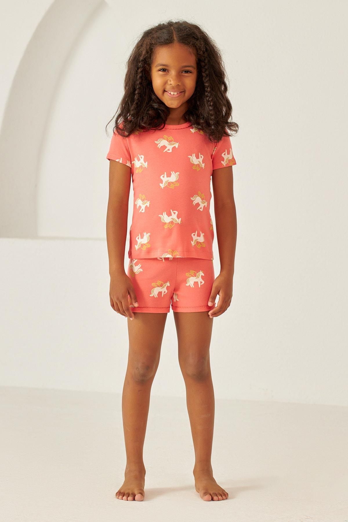 Katia&Bony-Unicorn Patterned Pink Girl's Pajama Set 3