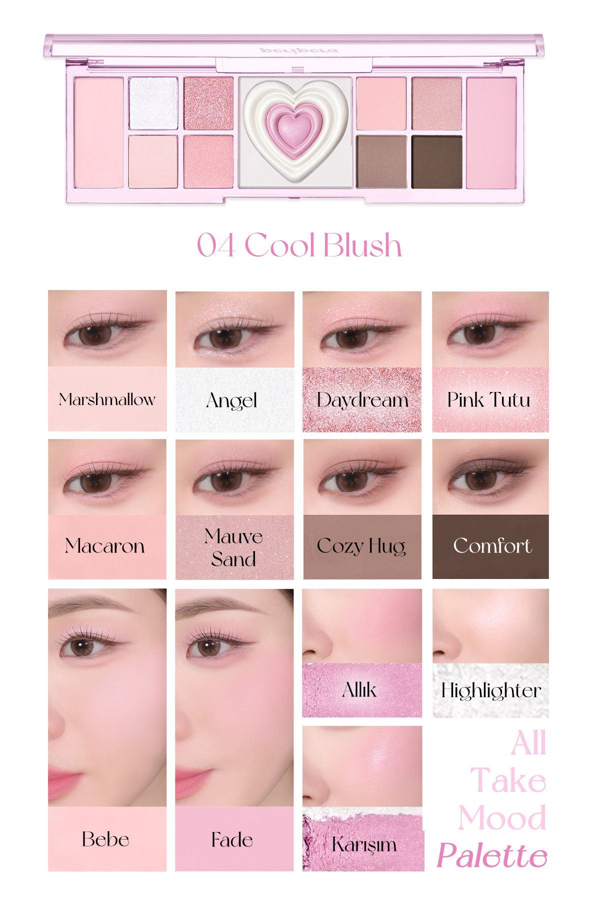 PERIPERA-# 04 Cool Blush Makeup Palette - Multifunctional, All Take Mood Like (Night Perry) 5