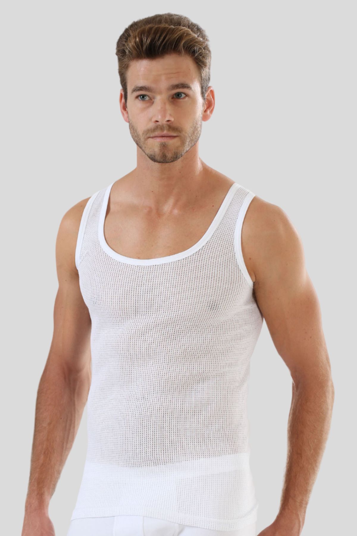 Arma Yıldız-Premium Men's Mesh Tank White 100% Cotton 4