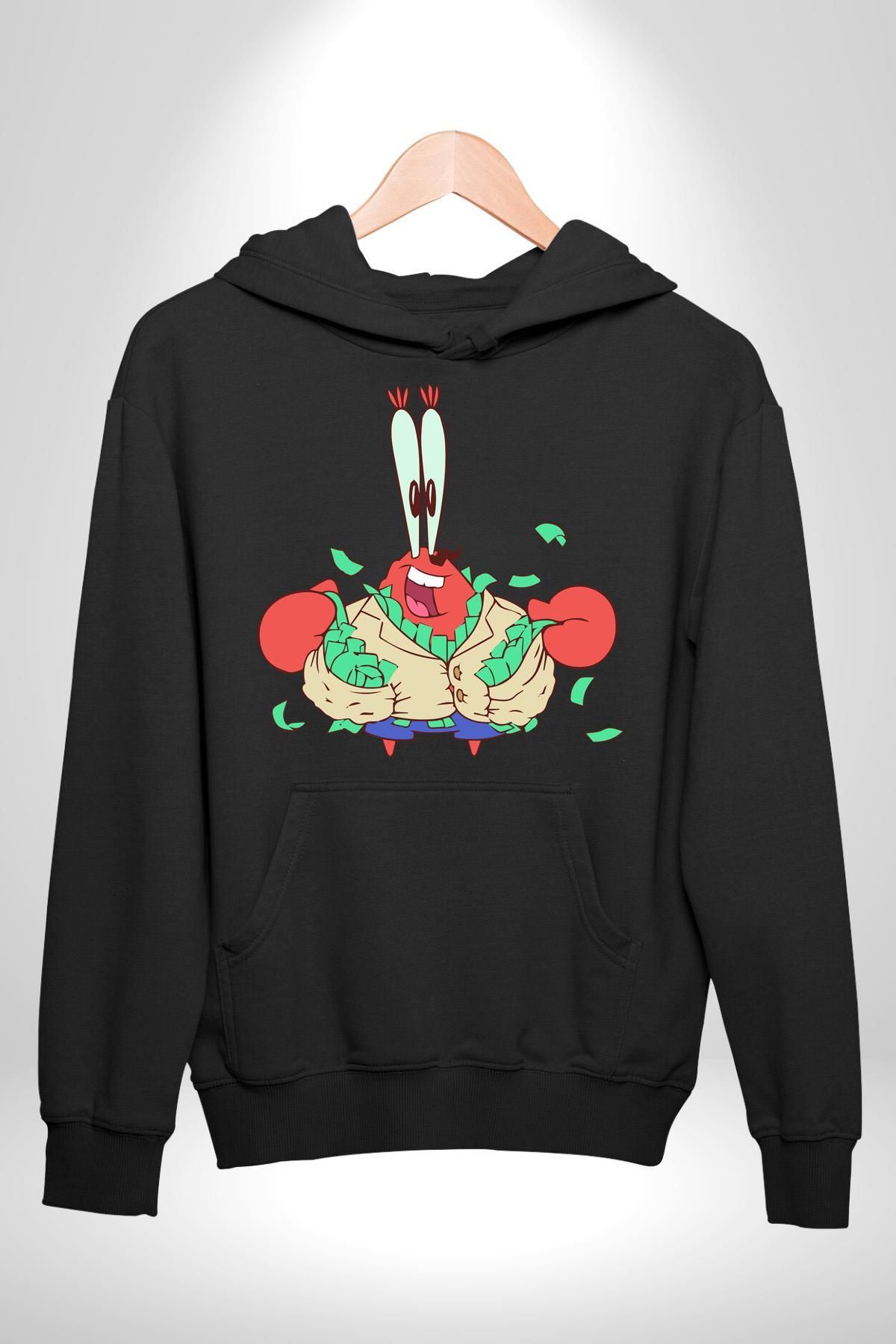 Angemiel-Spongebob Mr Krabs Rich Men's Black Hooded Hoodie 5