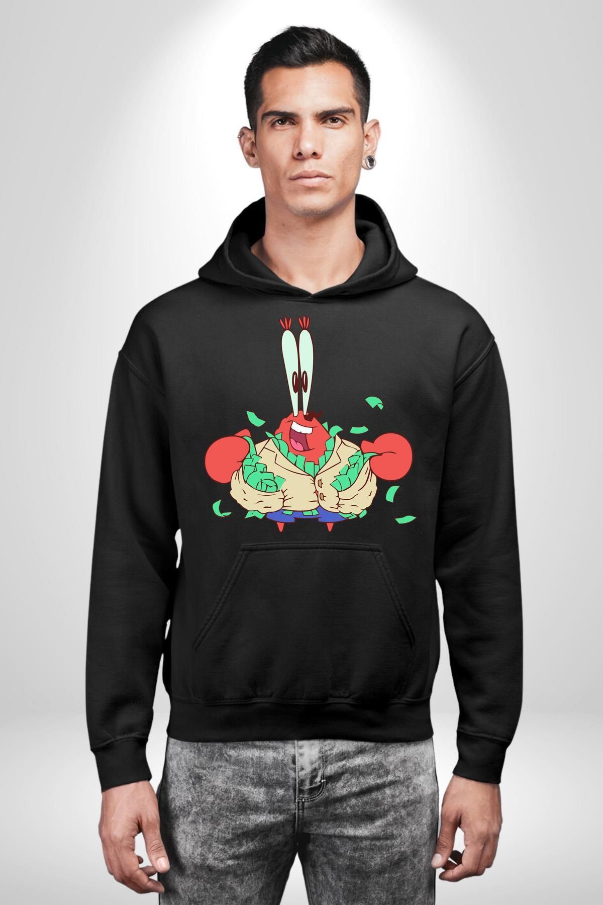 Angemiel-Spongebob Mr Krabs Rich Men's Black Hooded Hoodie 4