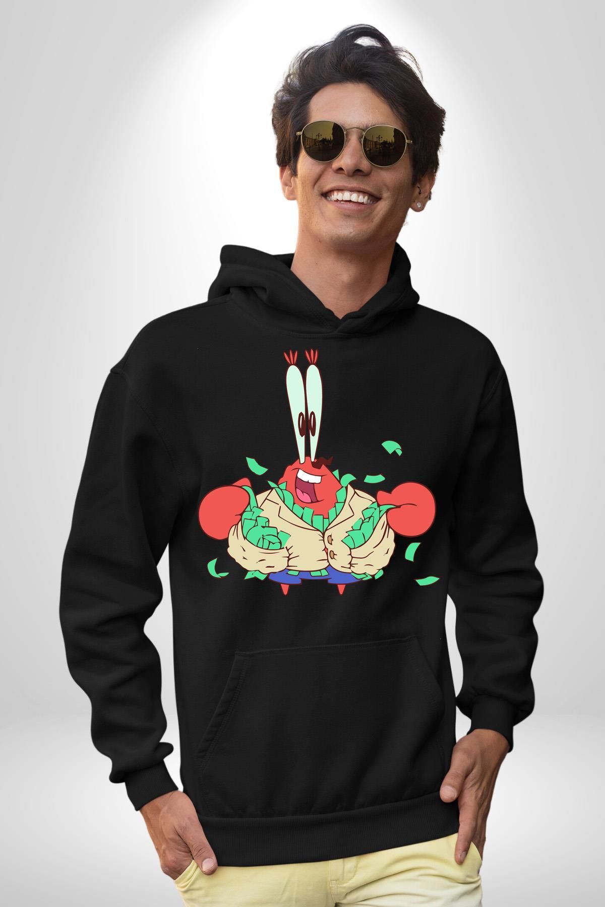 Angemiel-Spongebob Mr Krabs Rich Men's Black Hooded Hoodie 3