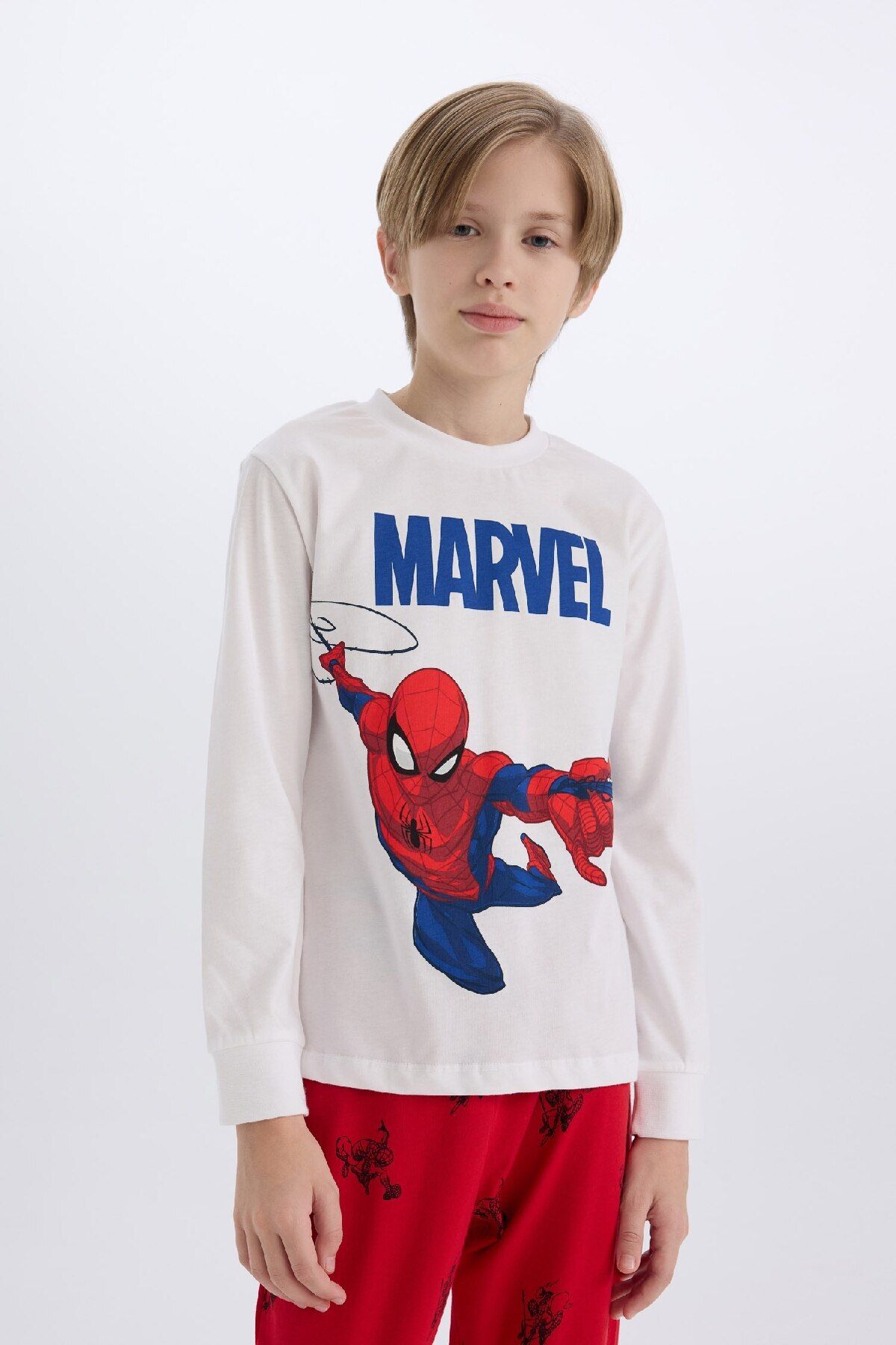 DeFacto-Marvel Spiderman Boys' Pajamas Set - Crew Neck, Long Sleeve, Top and Bottom Set Y4861A624Wn 4