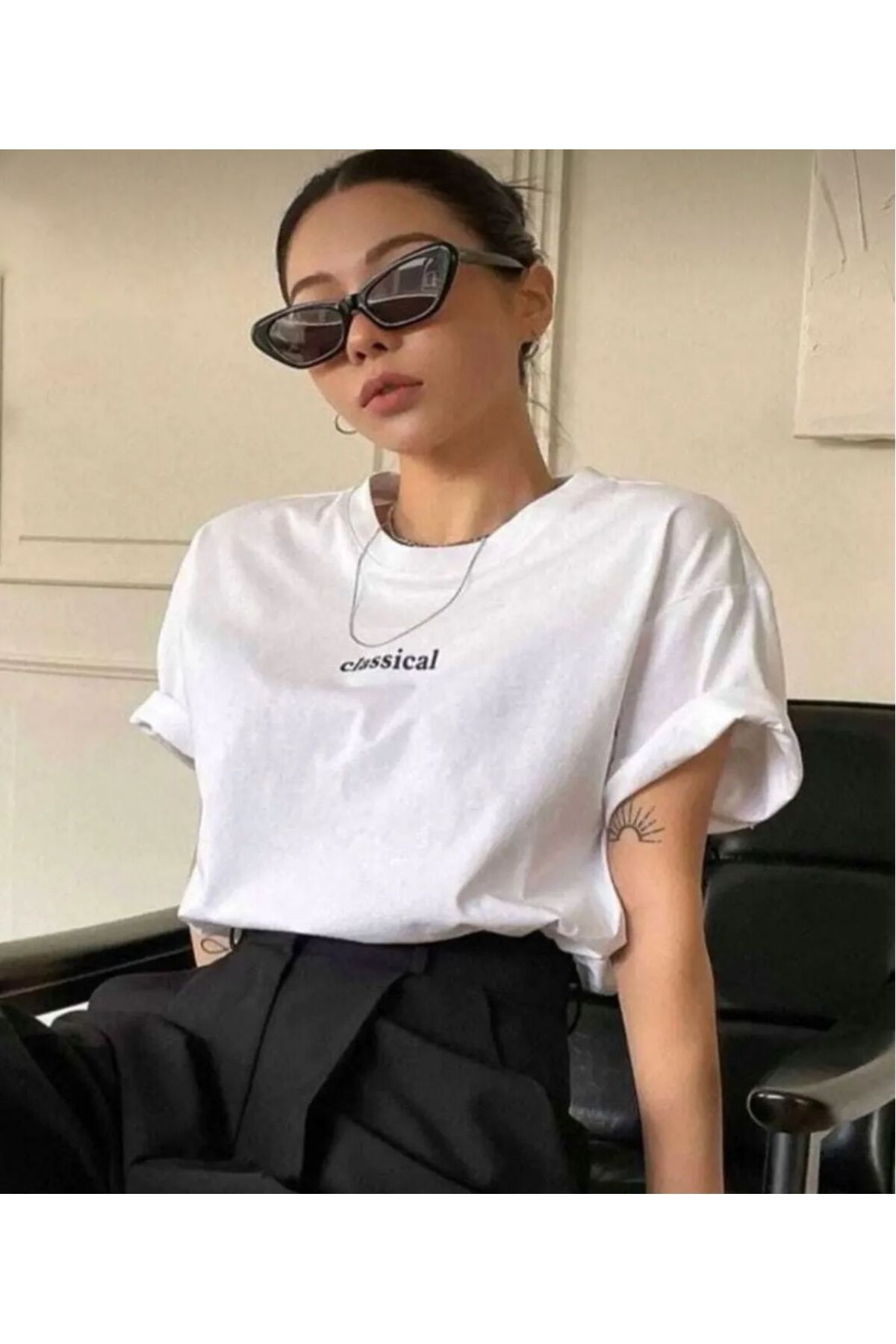 Perodia Beyaz Classical Baskılı Oversize Tshirt