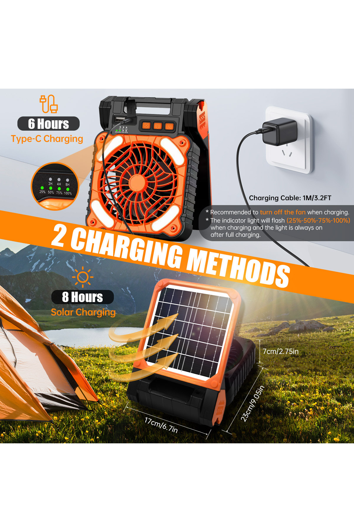 Choice-Portable Solar Fan Rechargeable Solar Powered Camping Fan 4 Speed 4 Timers and Quiet with LED Lan... 2