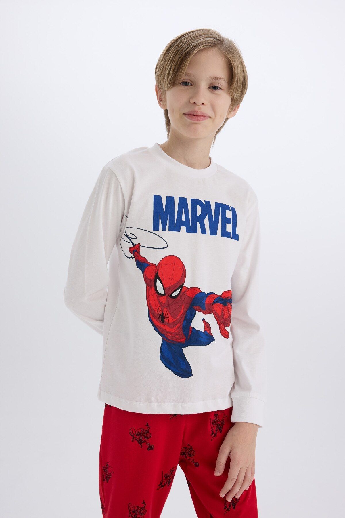 DeFacto-Marvel Spiderman Boys' Pajamas Set - Crew Neck, Long Sleeve, Top and Bottom Set Y4861A624Wn 3